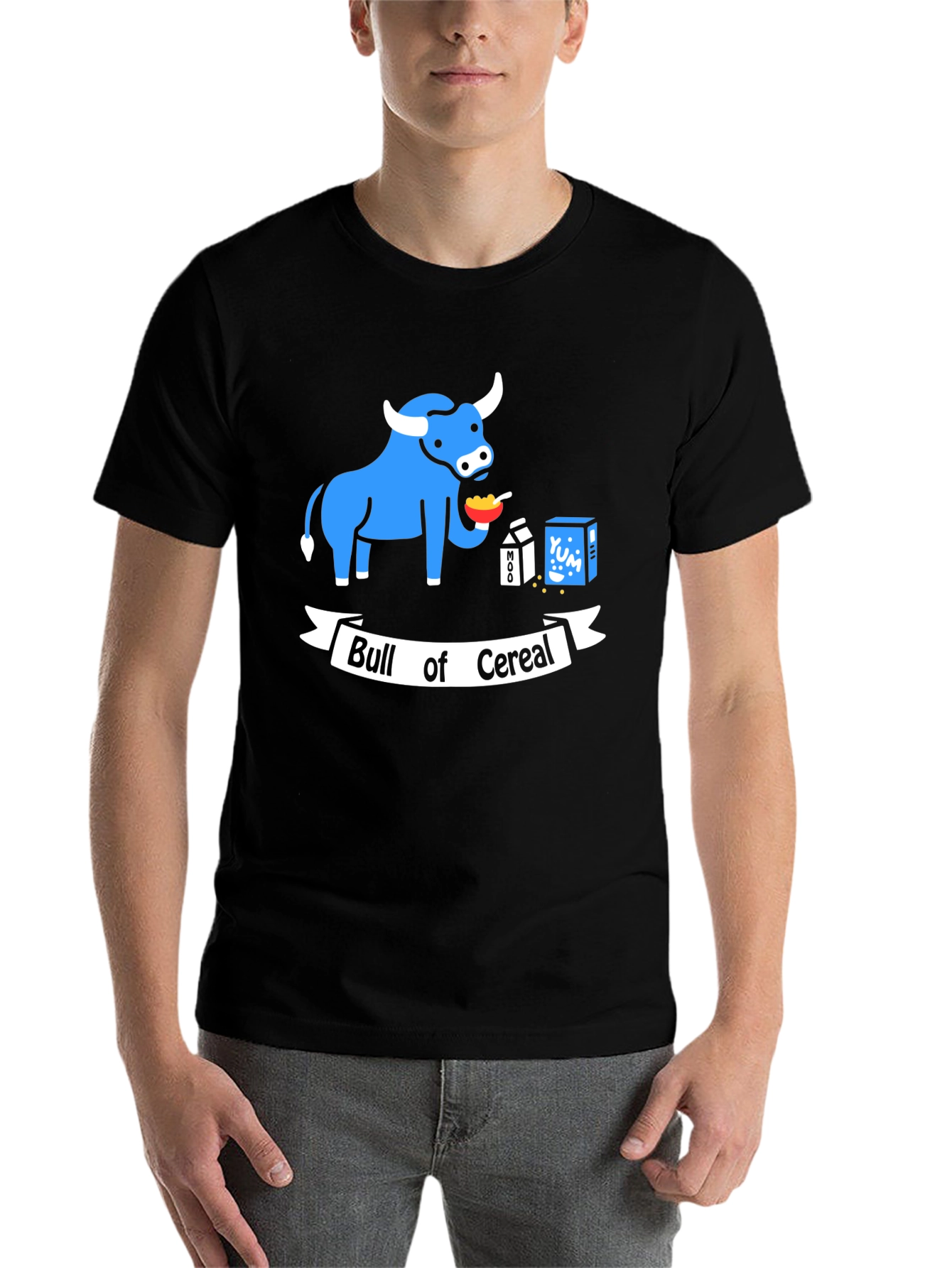 Black Bull of Cereal T-Shirt: Funny Cartoon Graphic Tee view 7