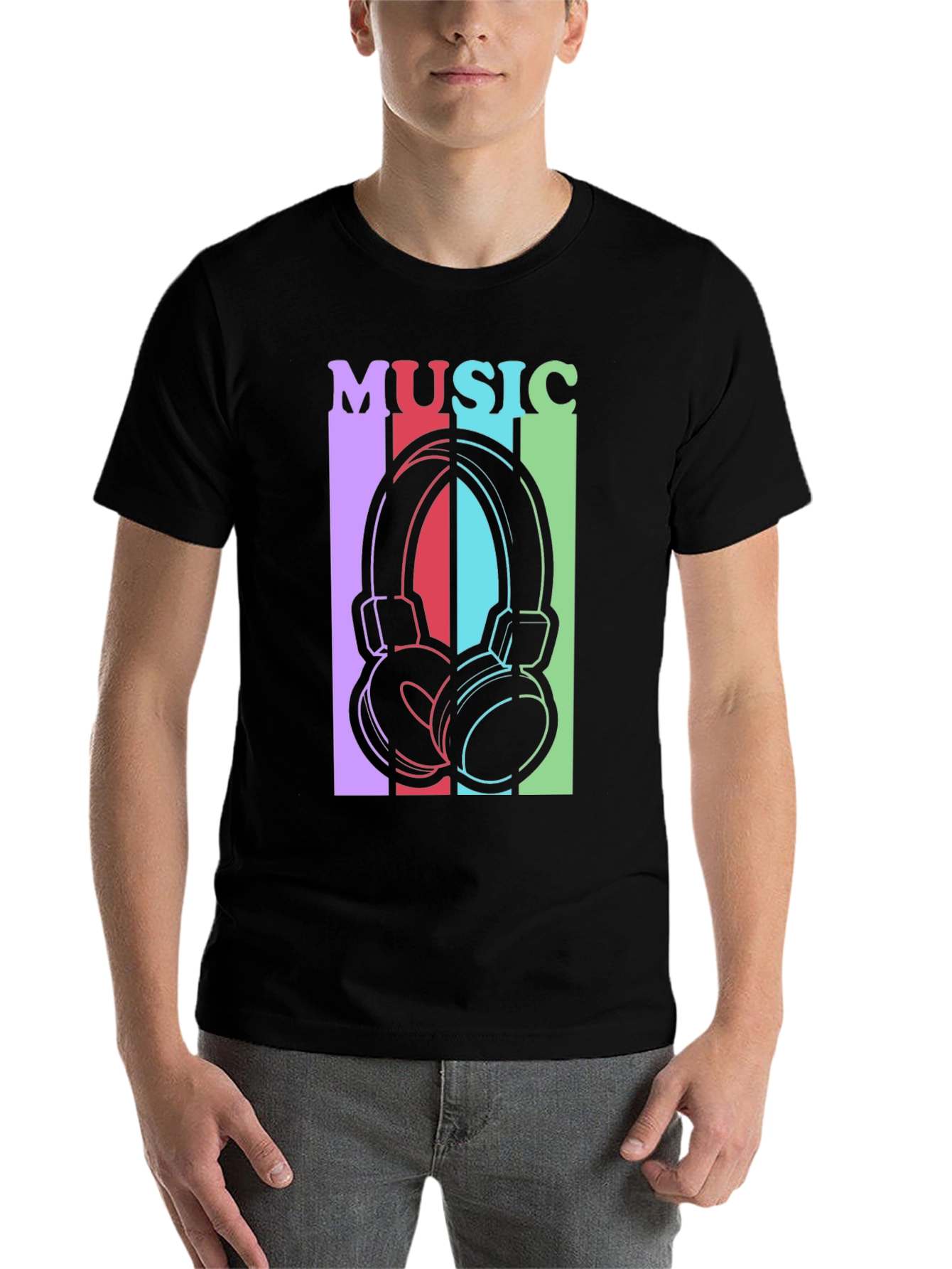 Black Music Headphones Graphic Tee - Stylish Unisex T-Shirt view 7