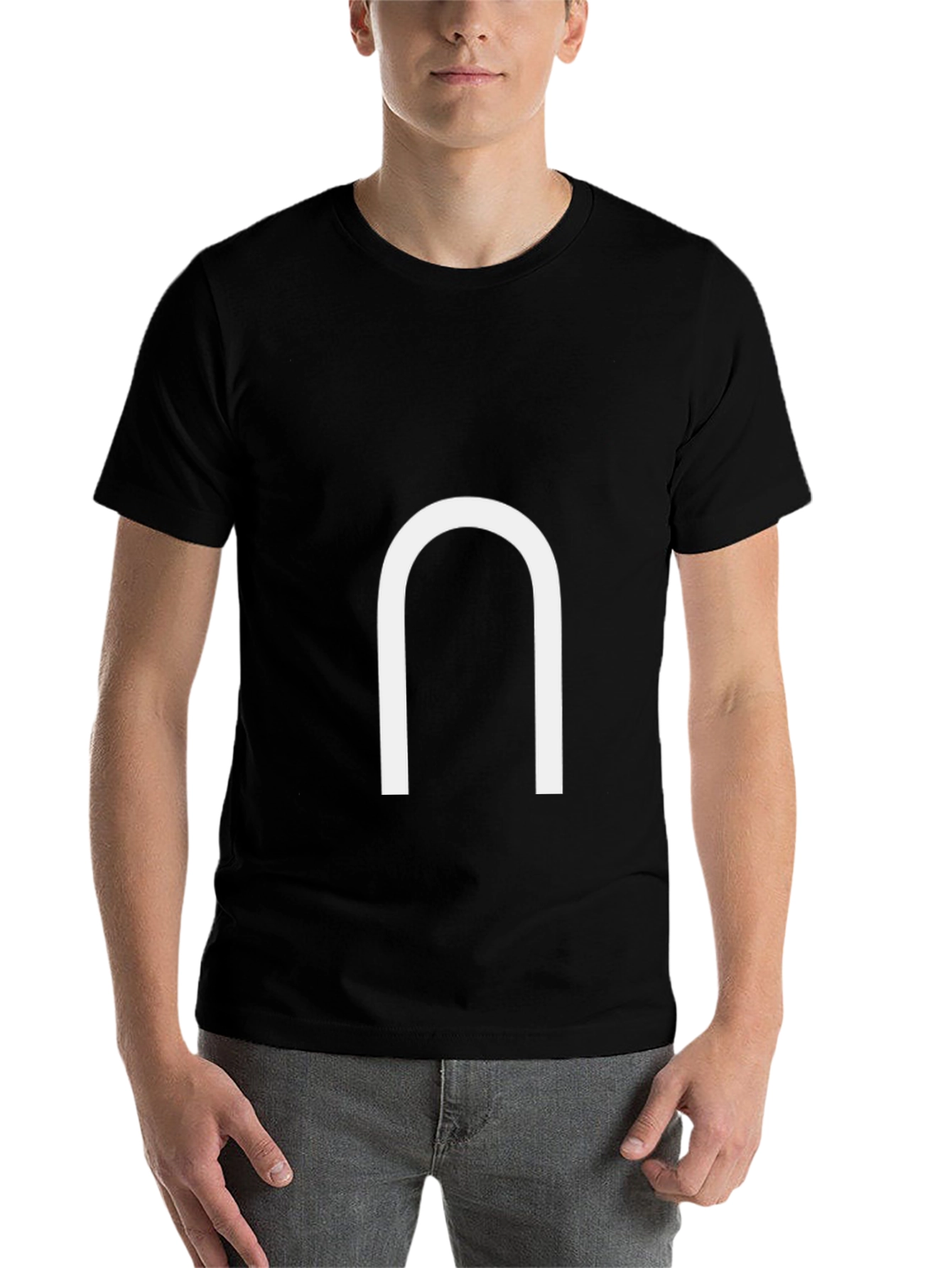 Black Minimalist Black Tee with White Horseshoe Design view 7