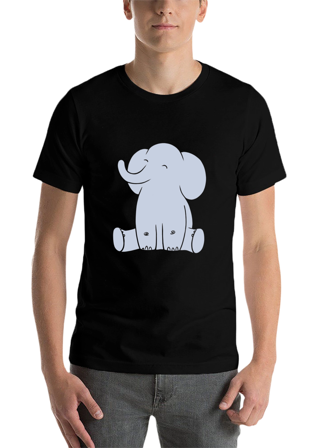 Black Cute Elephant Graphic Black T-Shirt view 7