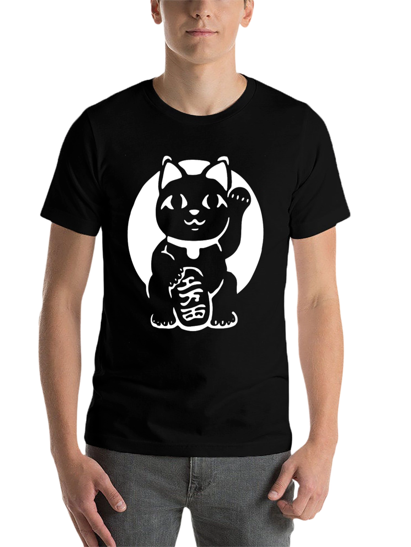 Black Lucky Cat Graphic Tee - Black Cotton Blend view 7