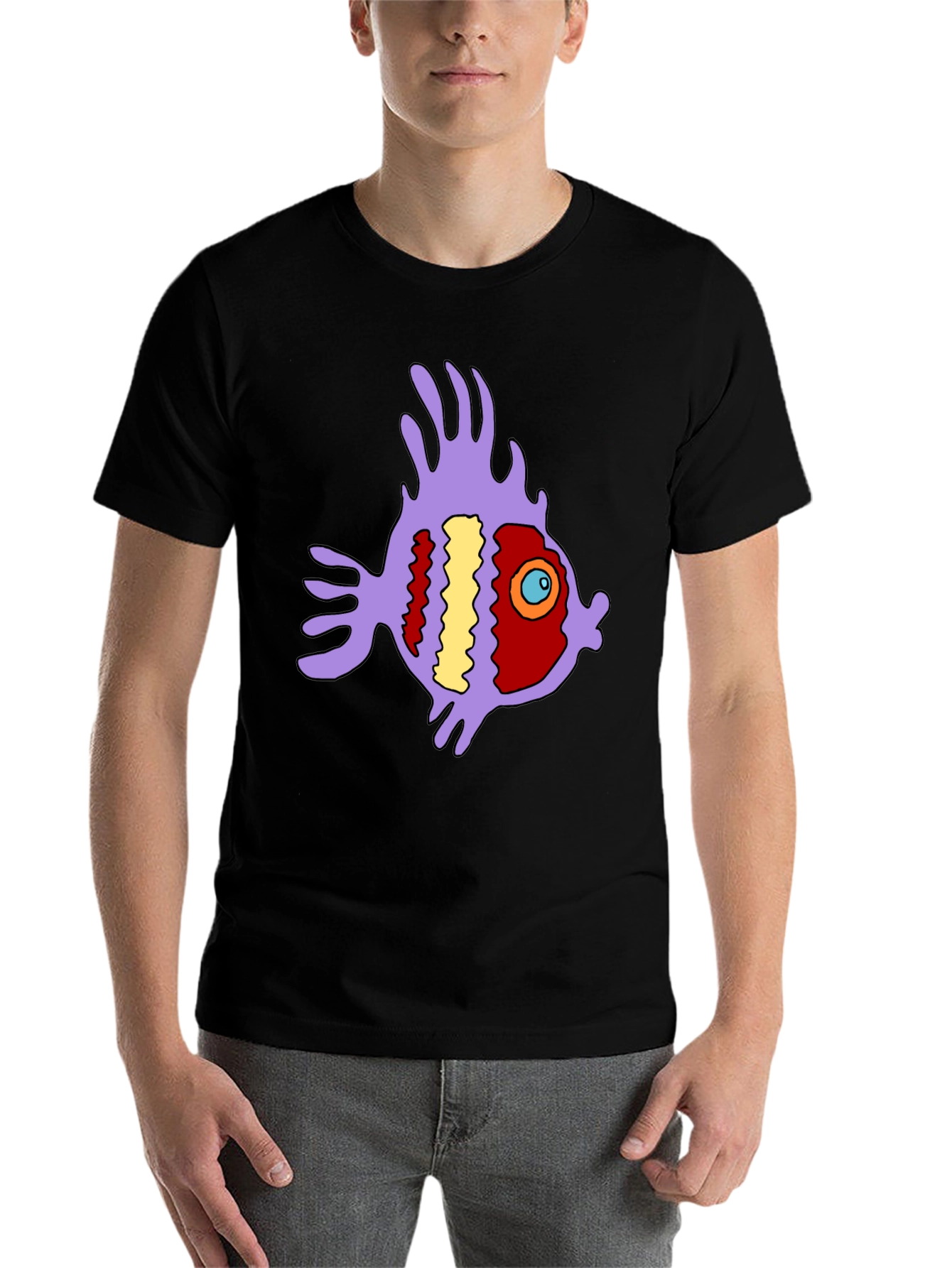Black Funky Fish Graphic Tee - Black Cotton T-Shirt view 7