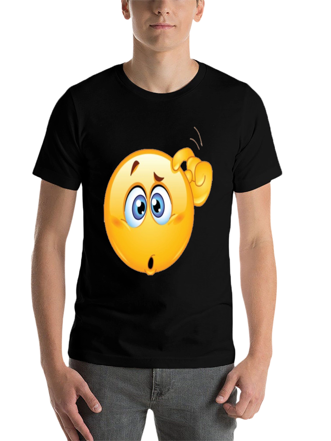 Black Confused Emoji T-Shirt - Black Cotton Tee view 7