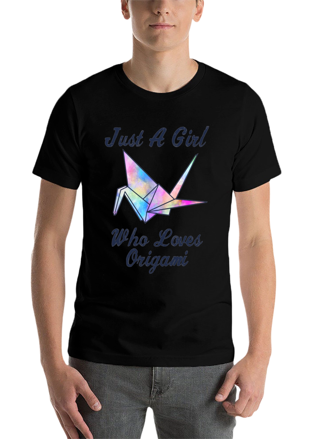 Black Just A Girl Who Loves Origami T-Shirt - Crane Design view 7