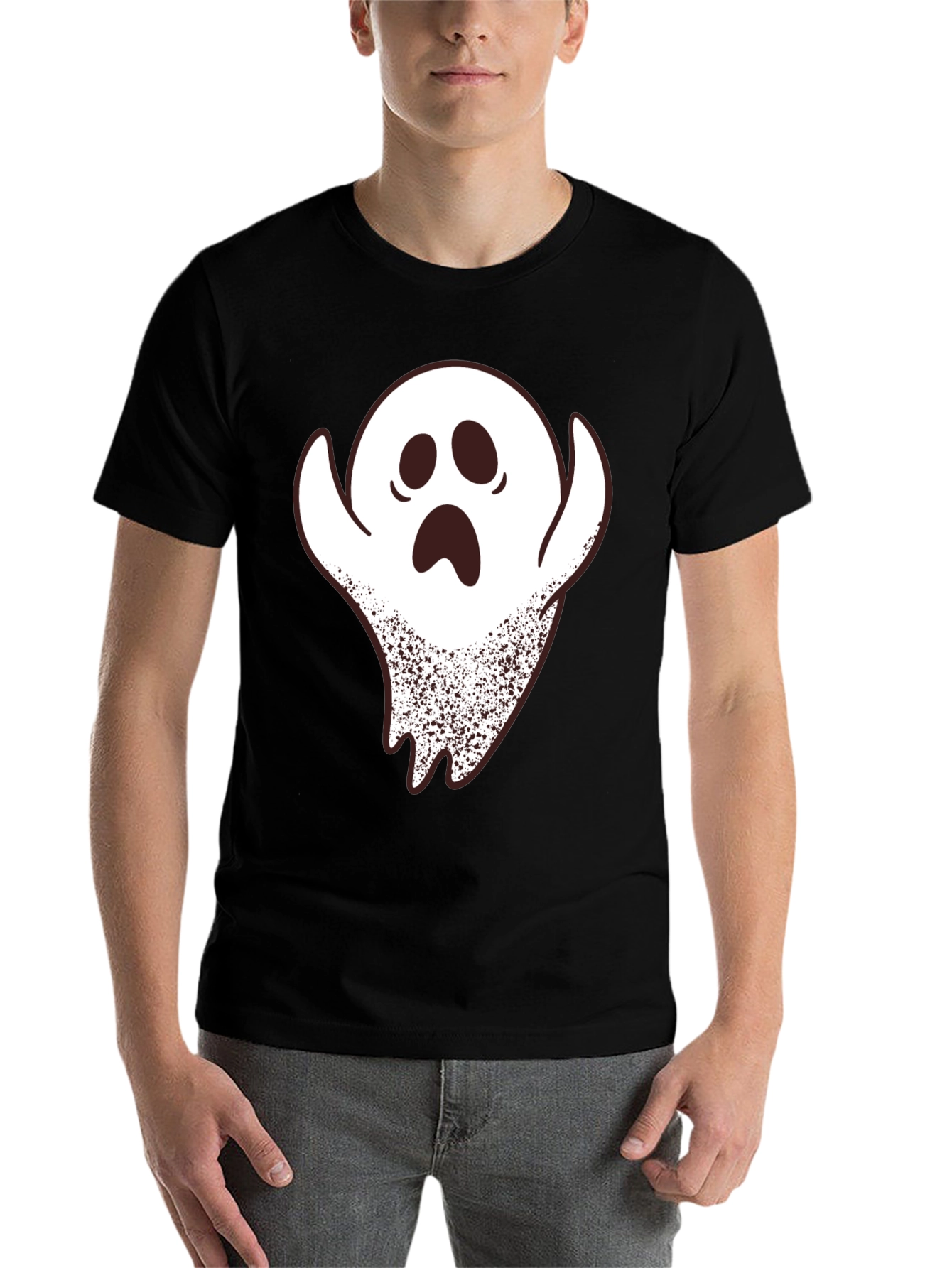 Black Spooky Ghost Graphic Print Black T-Shirt view 7