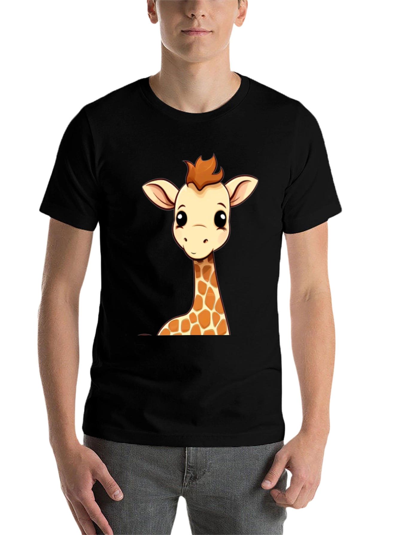 Black Giraffe Cartoon Graphic Print Black Tee view 7