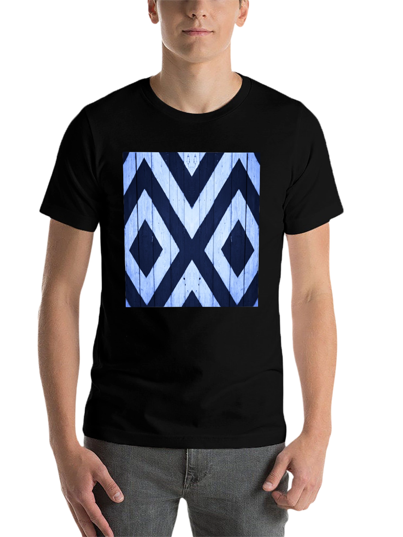 Black Geometric Pattern Tee - Black Cotton Casual Wear view 7