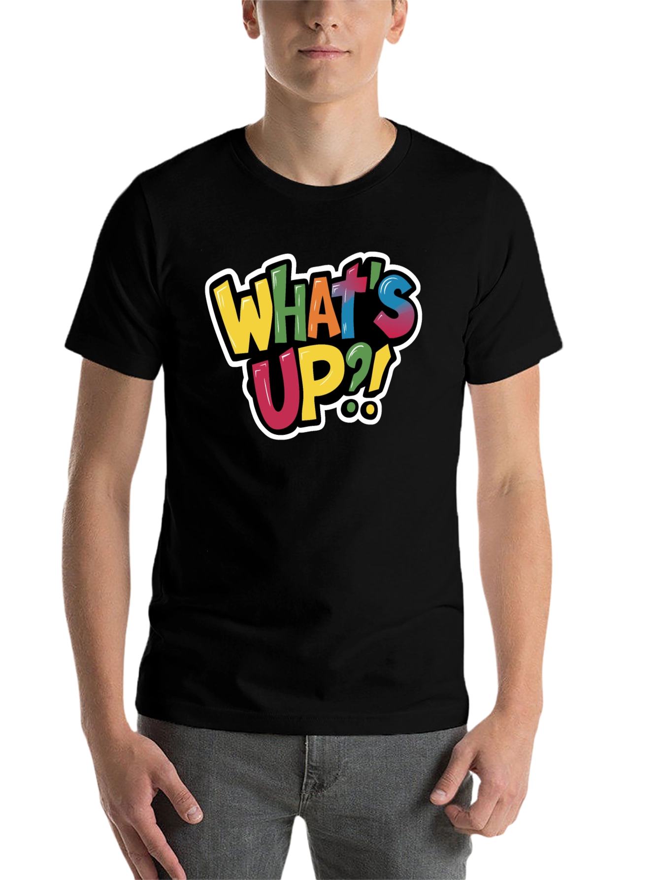 Black What's Up?! Graphic Tee - Trendy Casual Black T-Shirt view 7