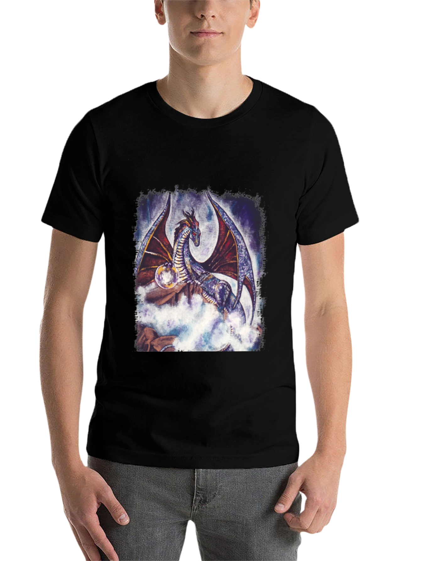 Black Dragon Graphic Tee - Fantasy Art T-Shirt view 7