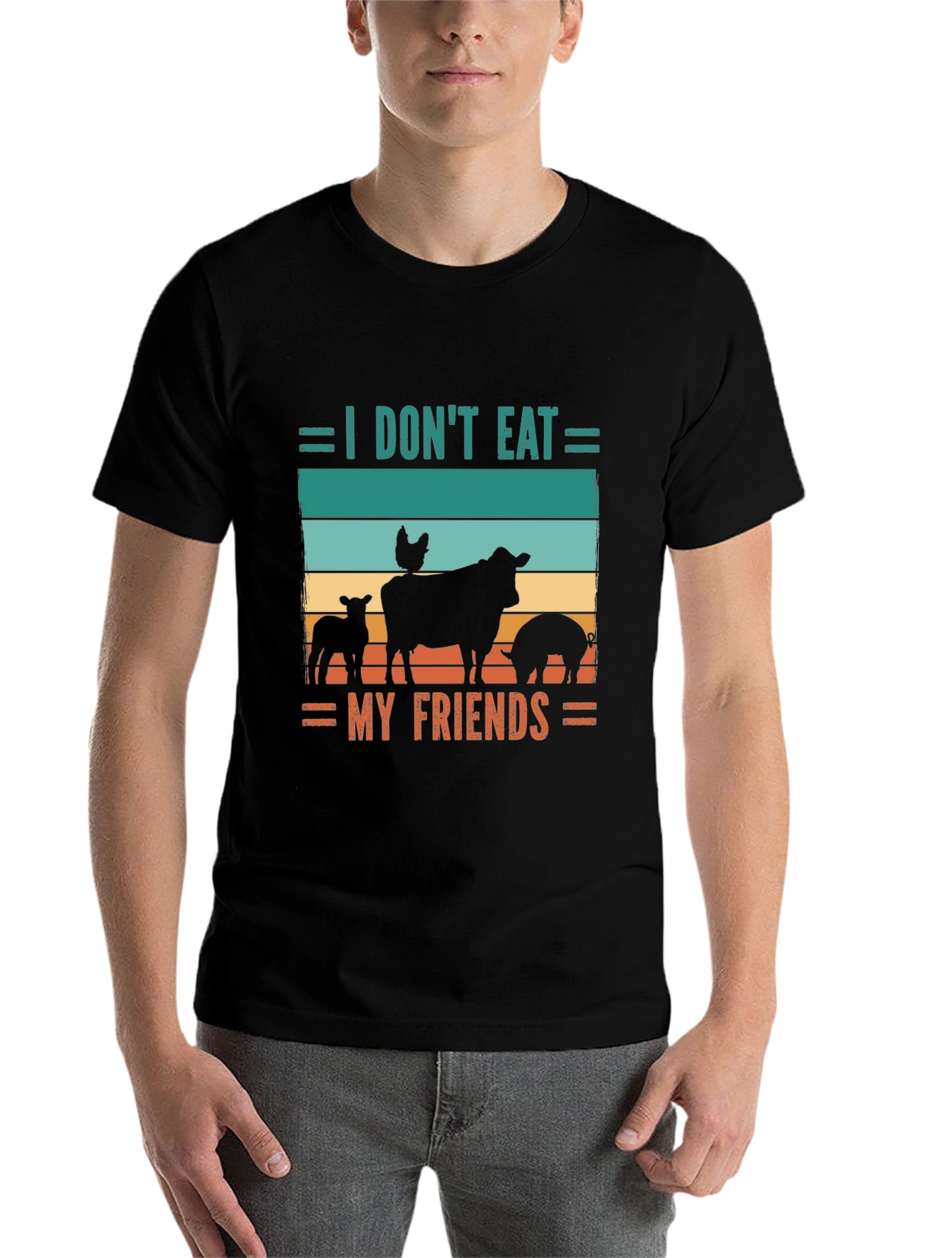 Black Vegan T-Shirt - I Don't Eat My Friends view 7