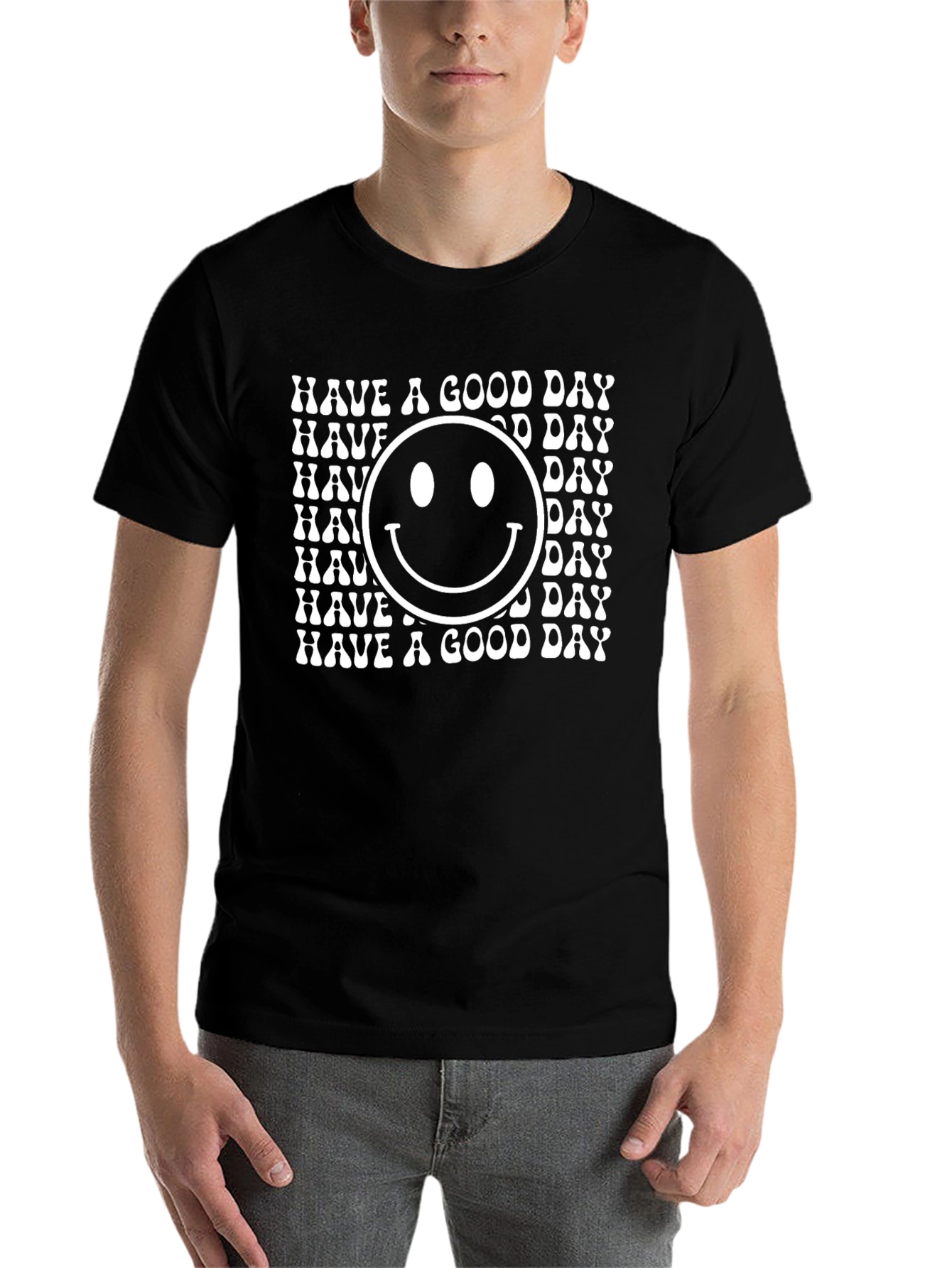 Black Retro Smiley Face Graphic T-Shirt - Have a Good Day! view 7