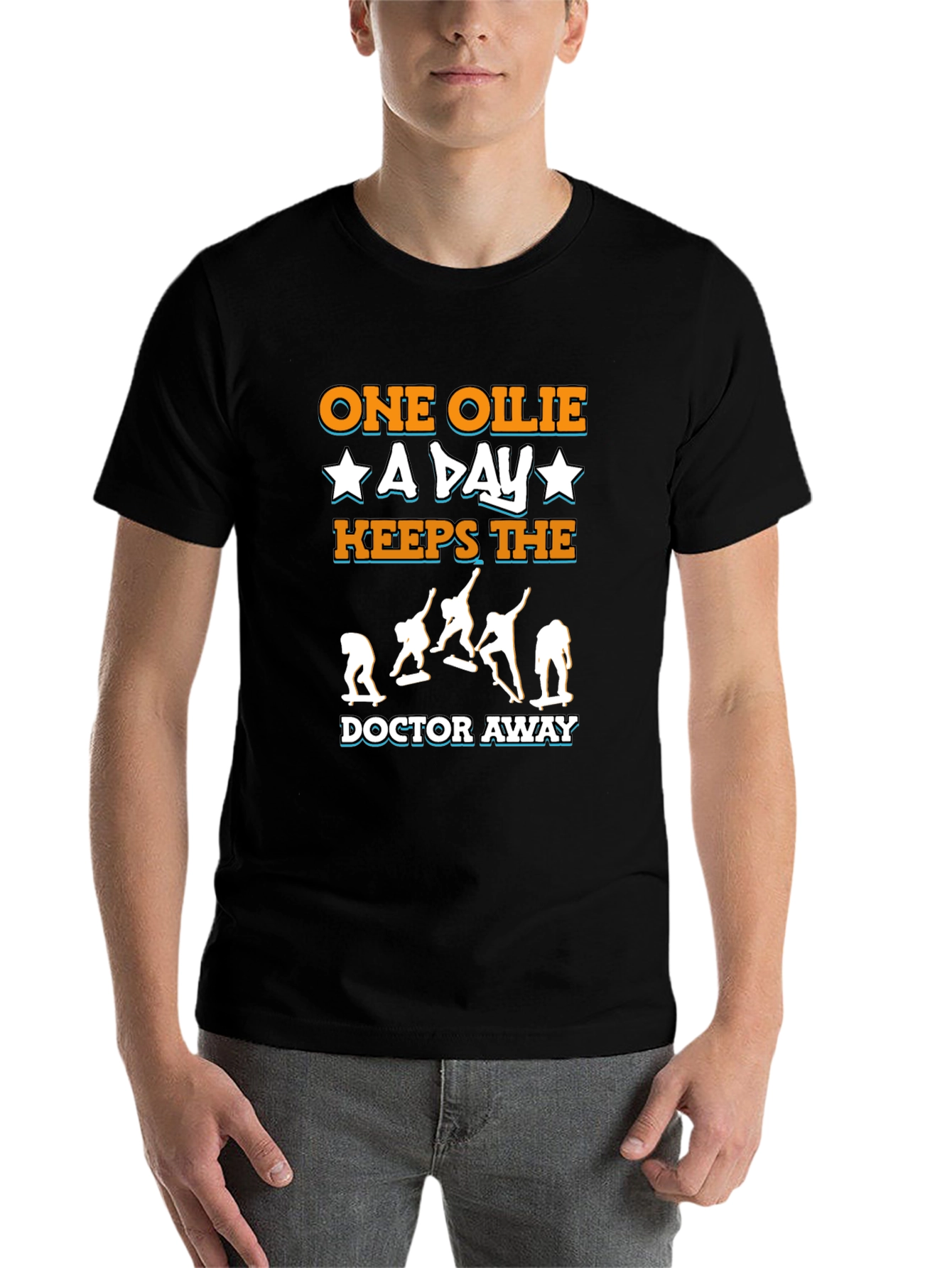 Black One Ollie a Day Skateboard T-Shirt view 7