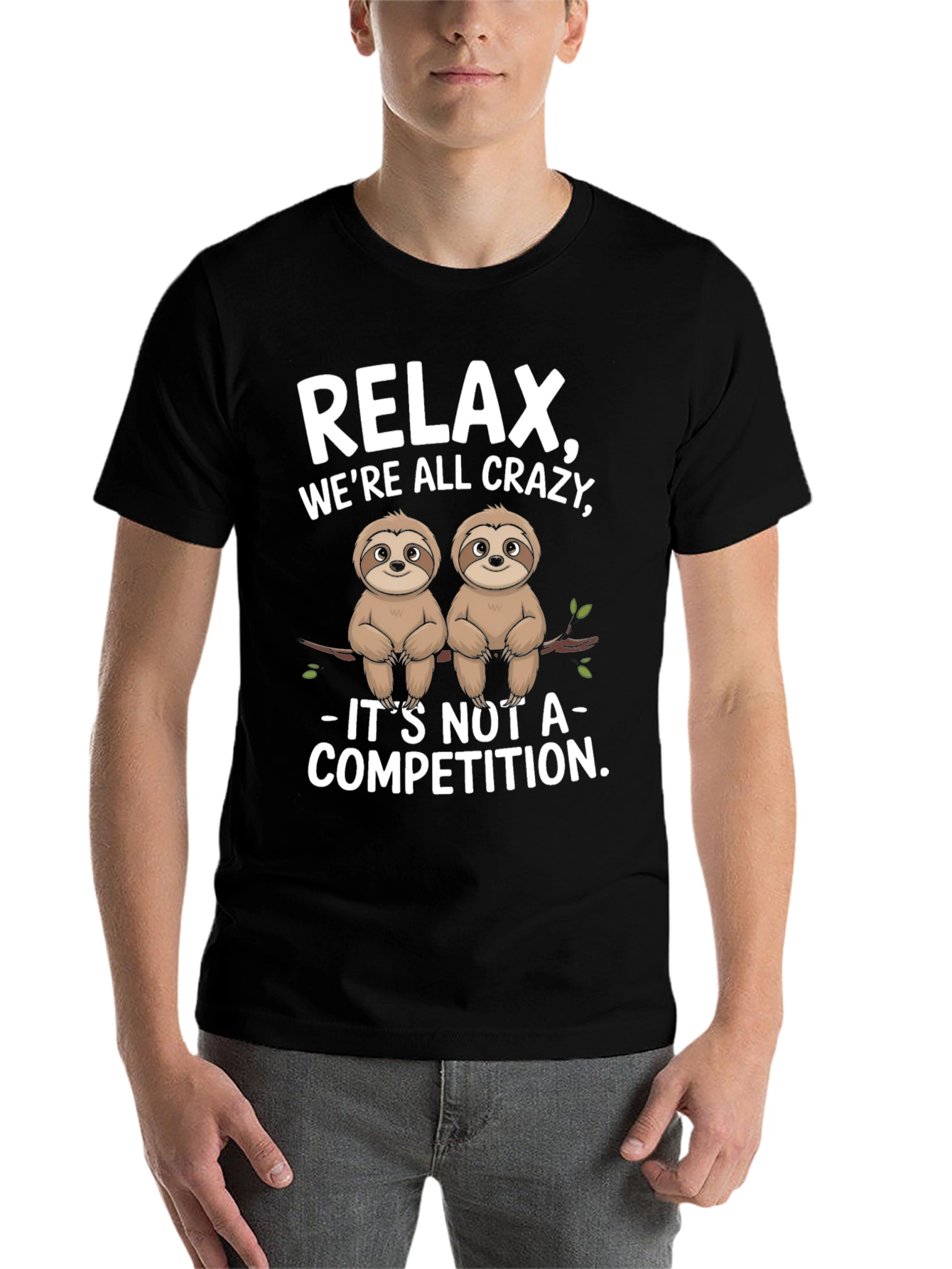 Black Relax We're All Crazy Sloth Graphic Tee view 7