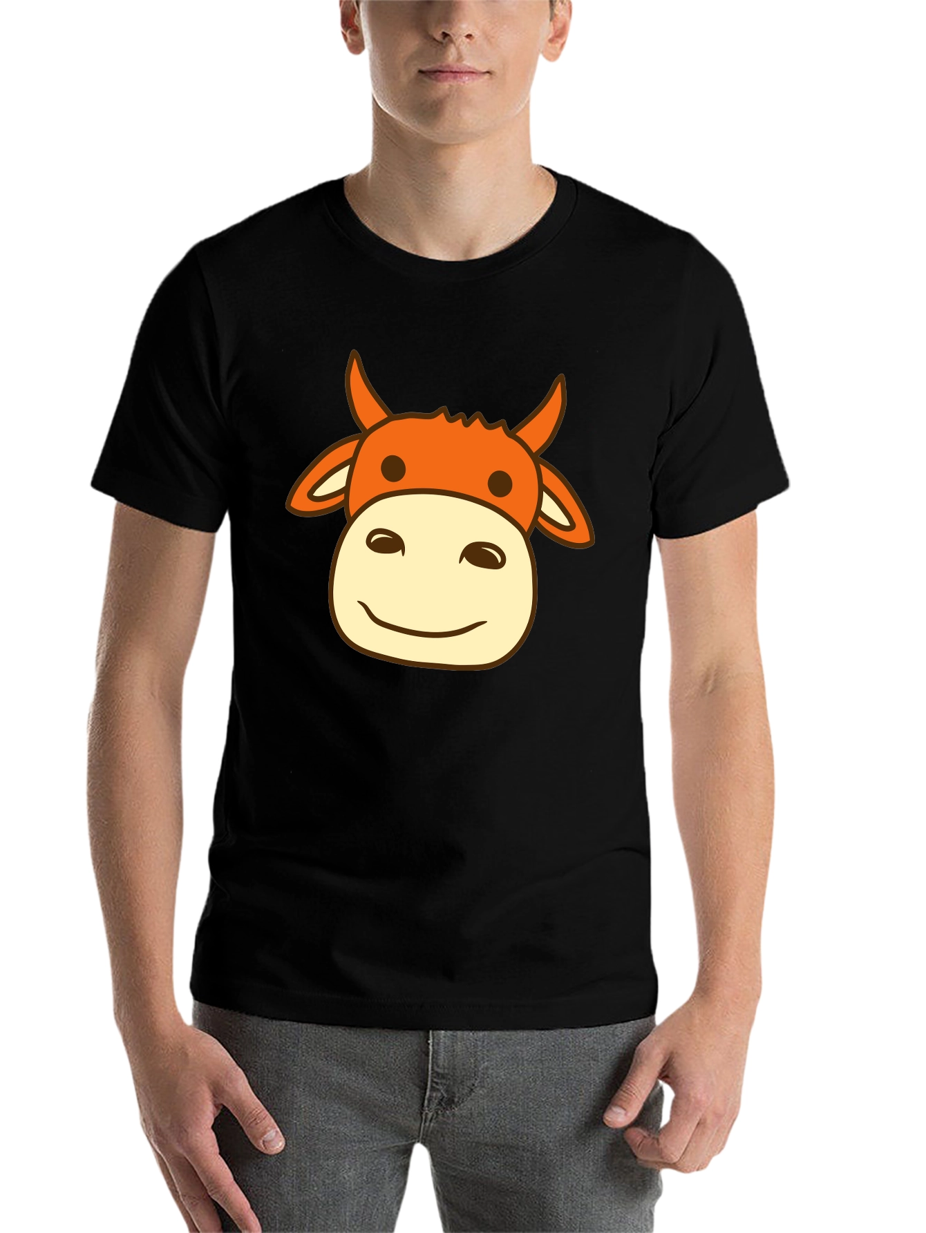 Black Cow Face Graphic Print Men's Black T-Shirt view 7