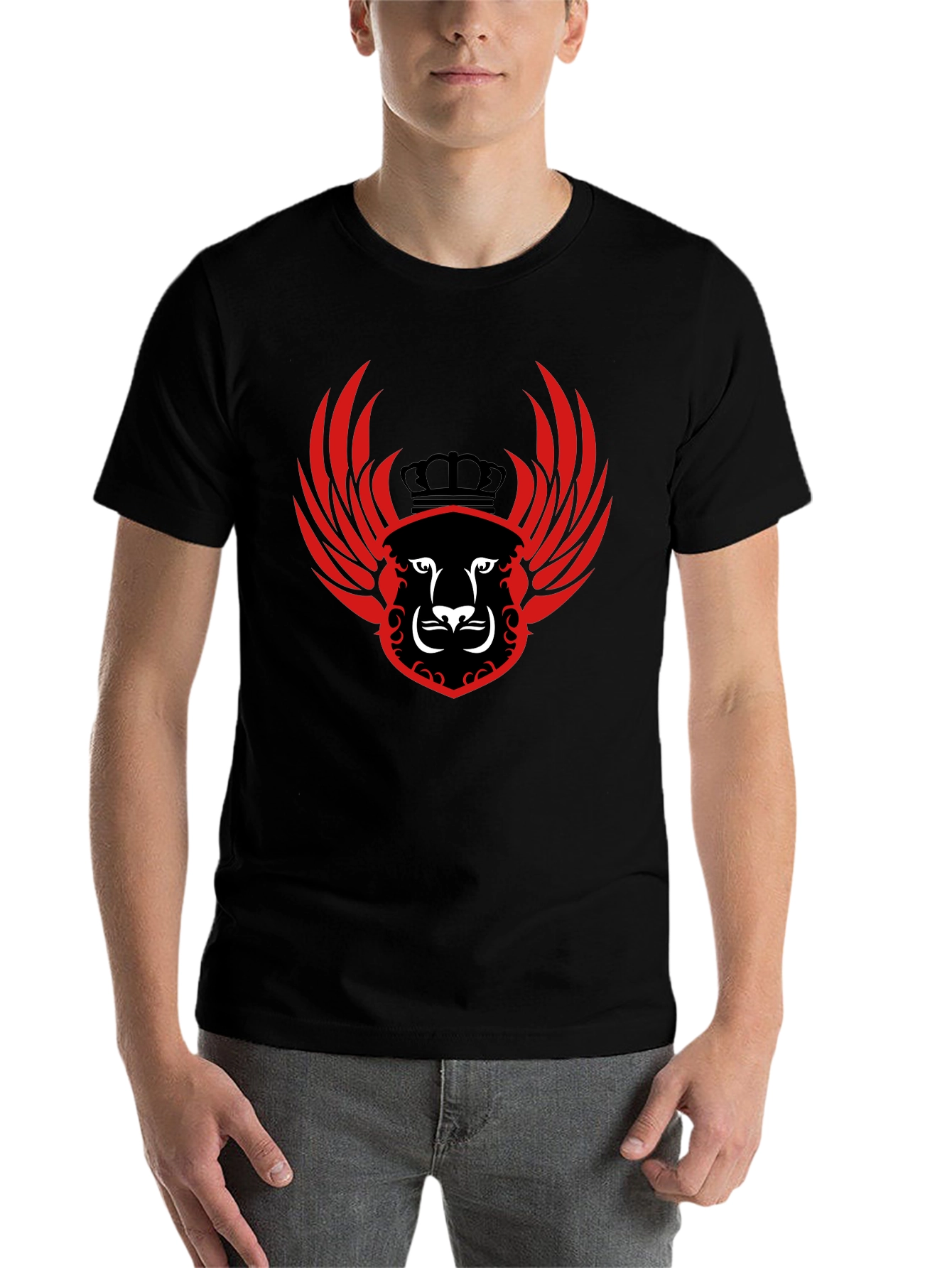 Black Winged Lion Crest Black T-Shirt view 7