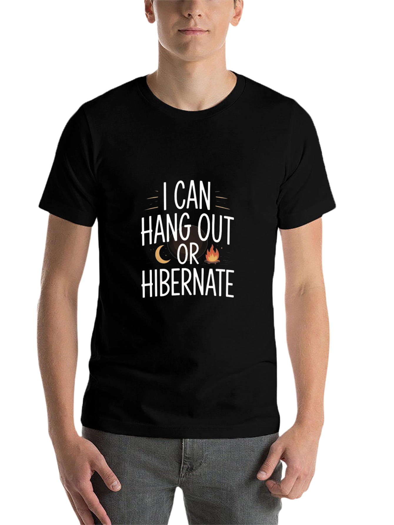 Black I Can Hang Out or Hibernate Graphic Tee view 7