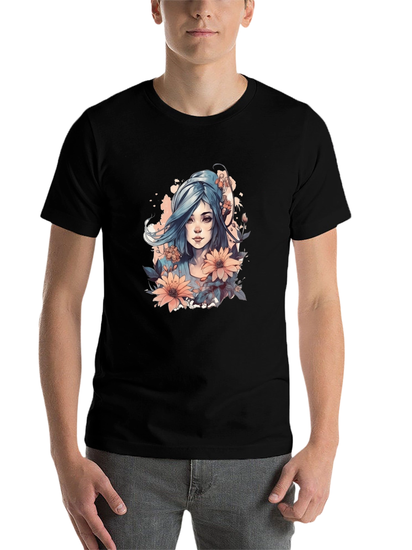 Black Floral Woman Graphic Tee - Stylish and Unique Design view 7