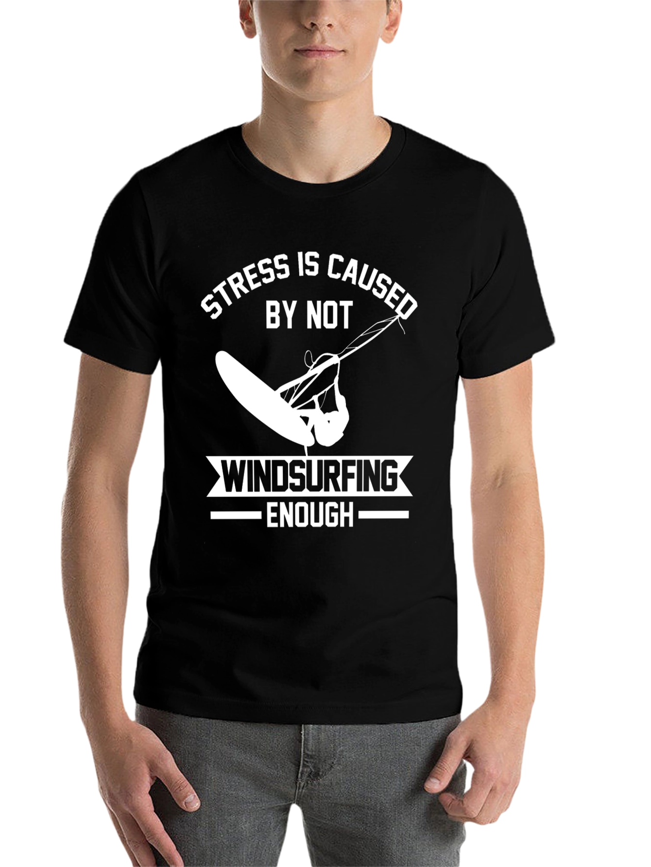 Black Windsurfing T-Shirt - Stress Relief Design view 7