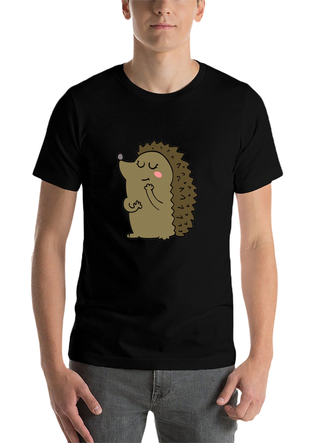 Black Cute Hedgehog Graphic Tee - Unisex Black T-Shirt view 7