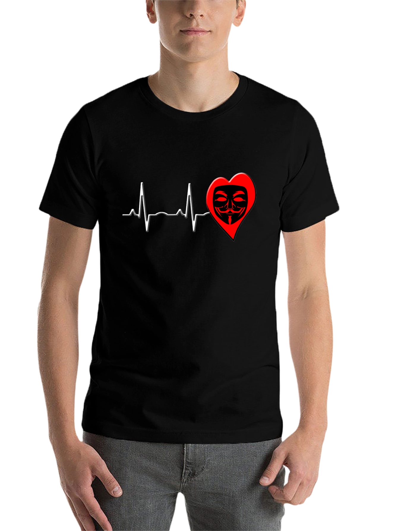 Black Heartbeat Mask Graphic T-Shirt - Black view 7