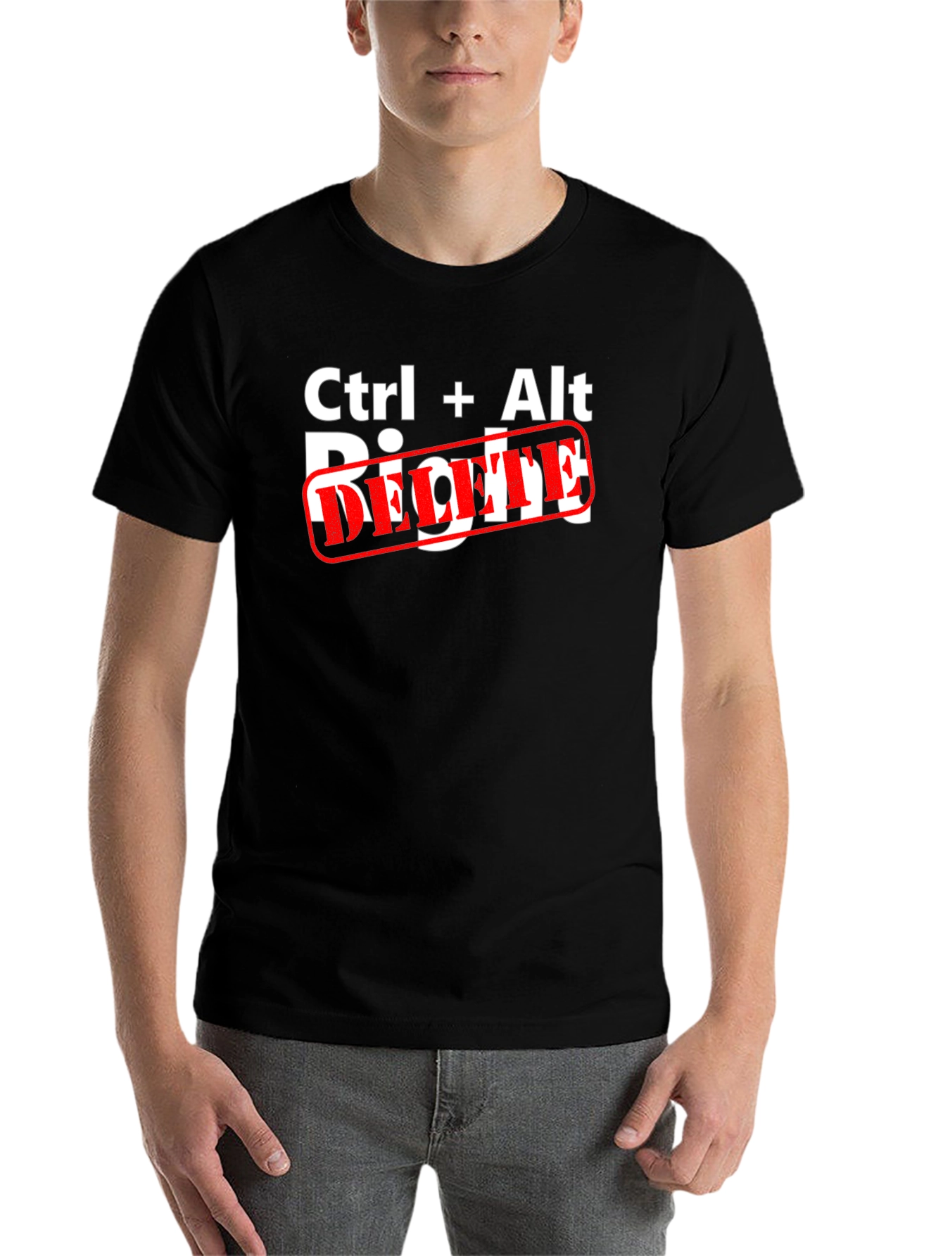 Black Ctrl+Alt Delete Graphic T-Shirt - Black Cotton Blend view 7