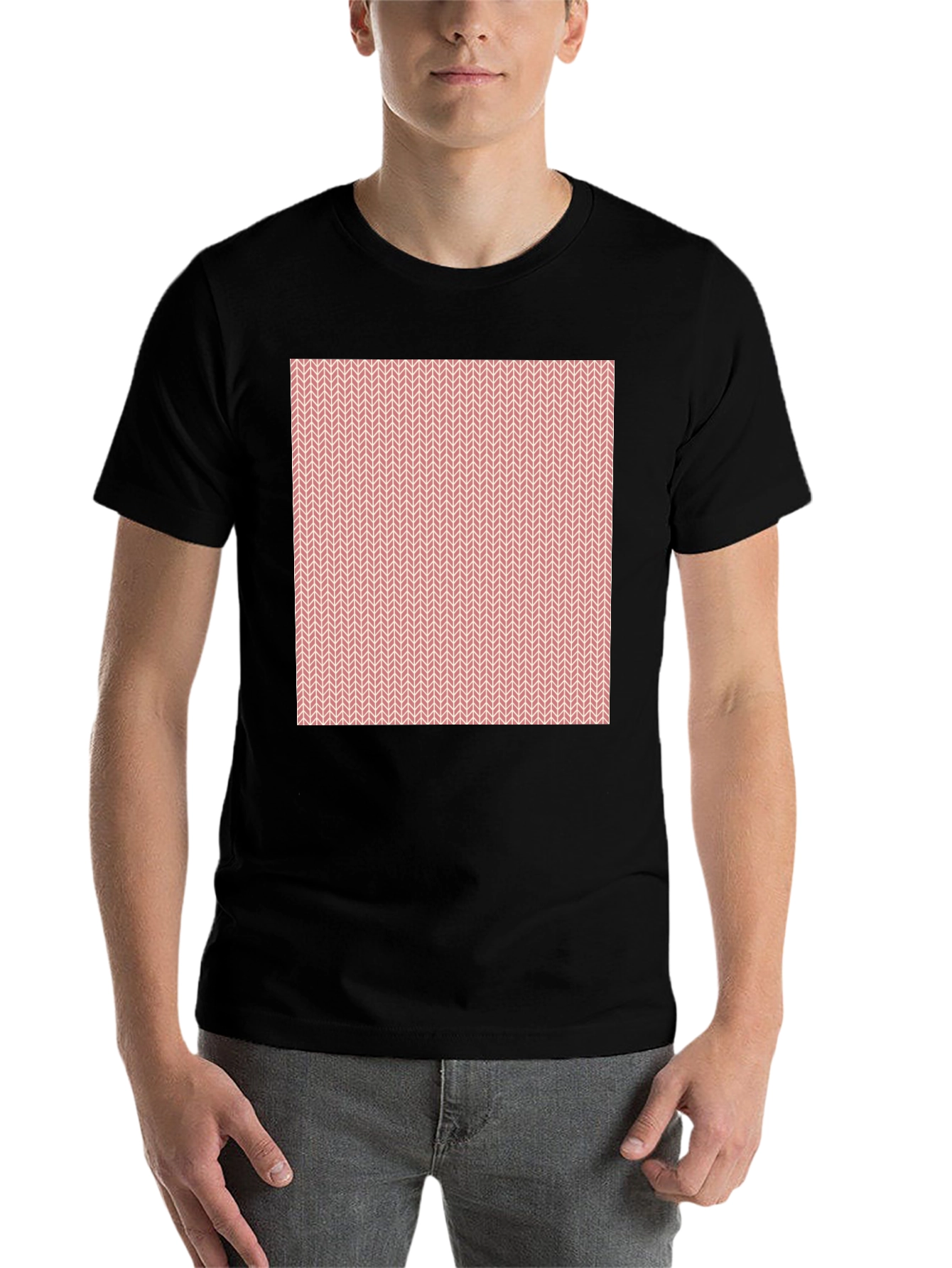 Black Geometric Knit Pattern Black T-Shirt view 7