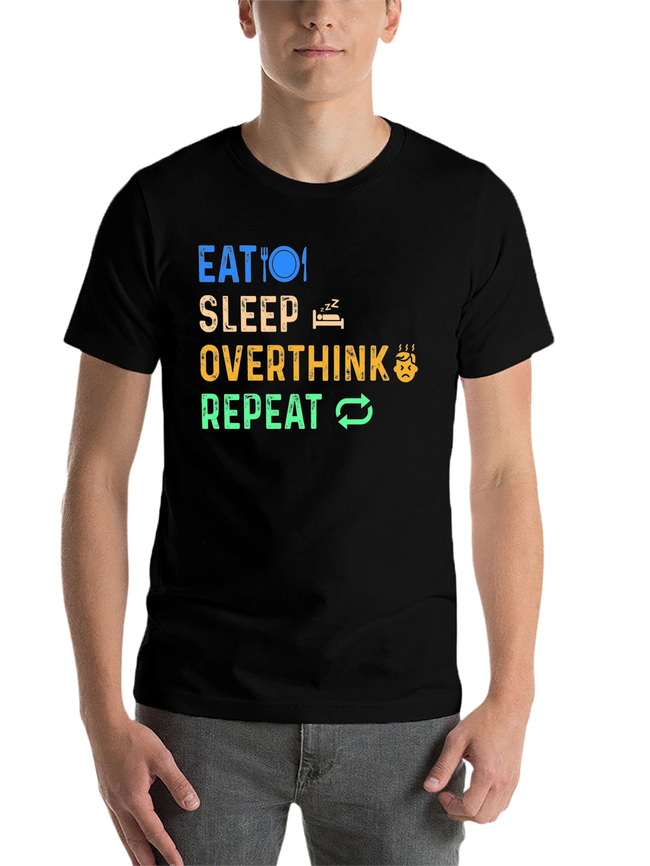 Black Eat Sleep Overthink Repeat Graphic Tee - Black view 7