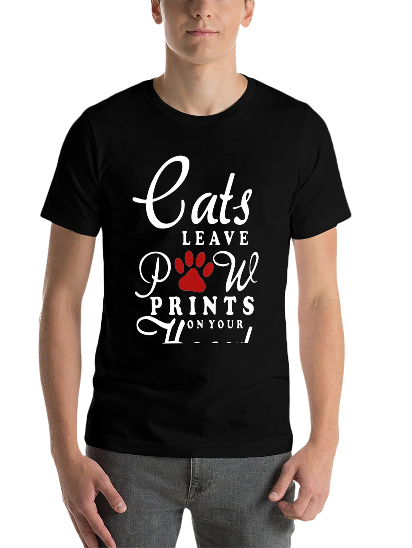 Black Cats Leave Paw Prints T-Shirt - Black Crew Neck Tee view 7