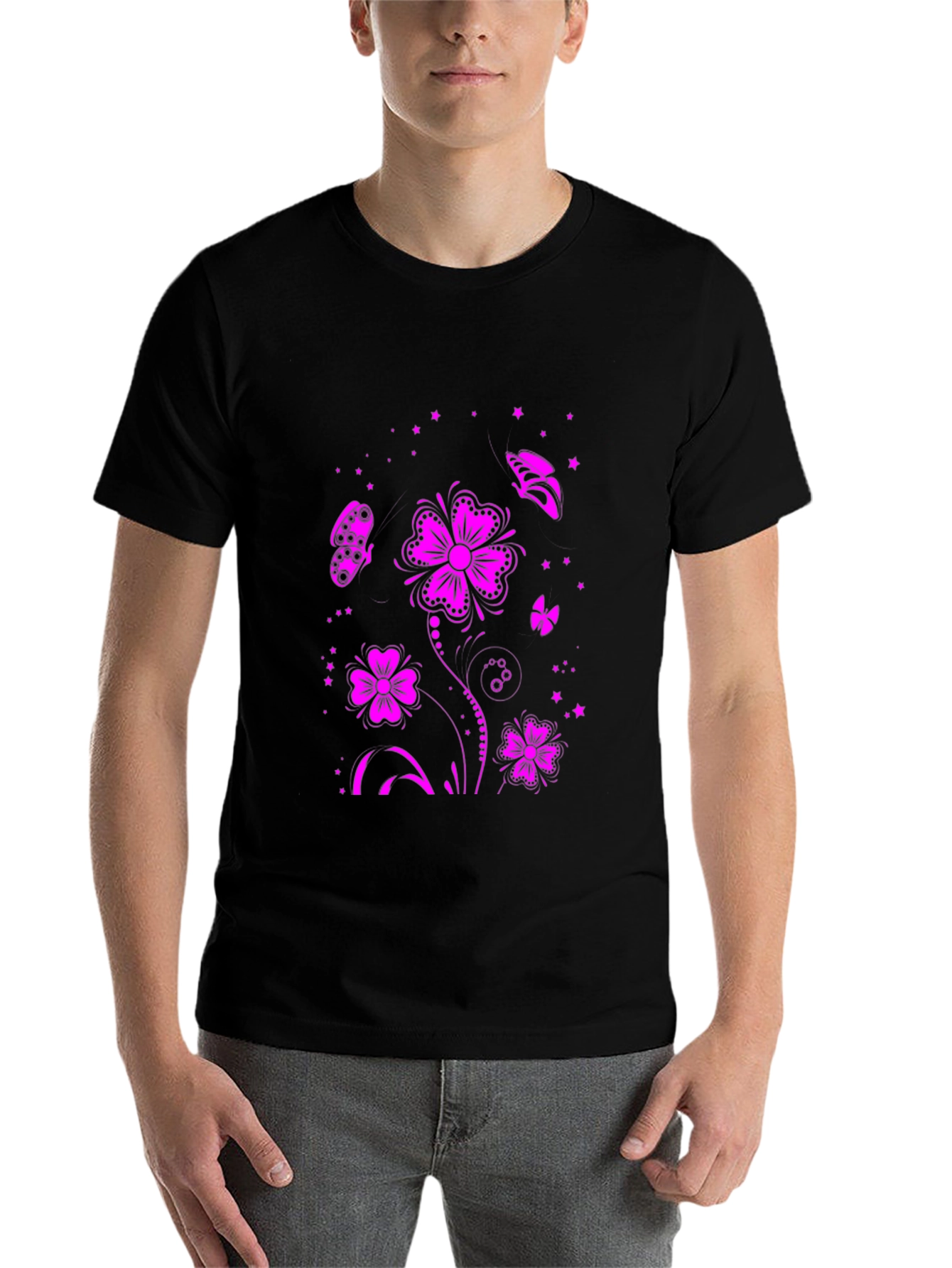 Black Floral Butterfly Graphic Tee - Black view 7
