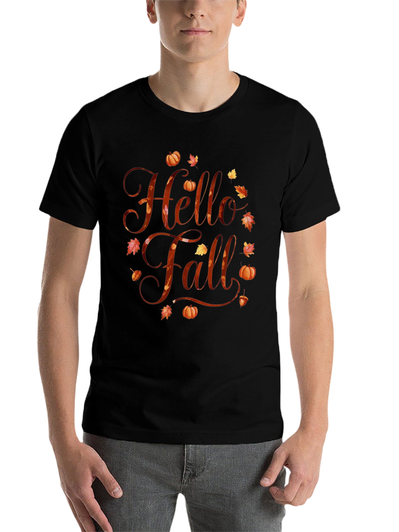 Black Hello Fall Graphic Tee - Autumn Season Shirt view 7