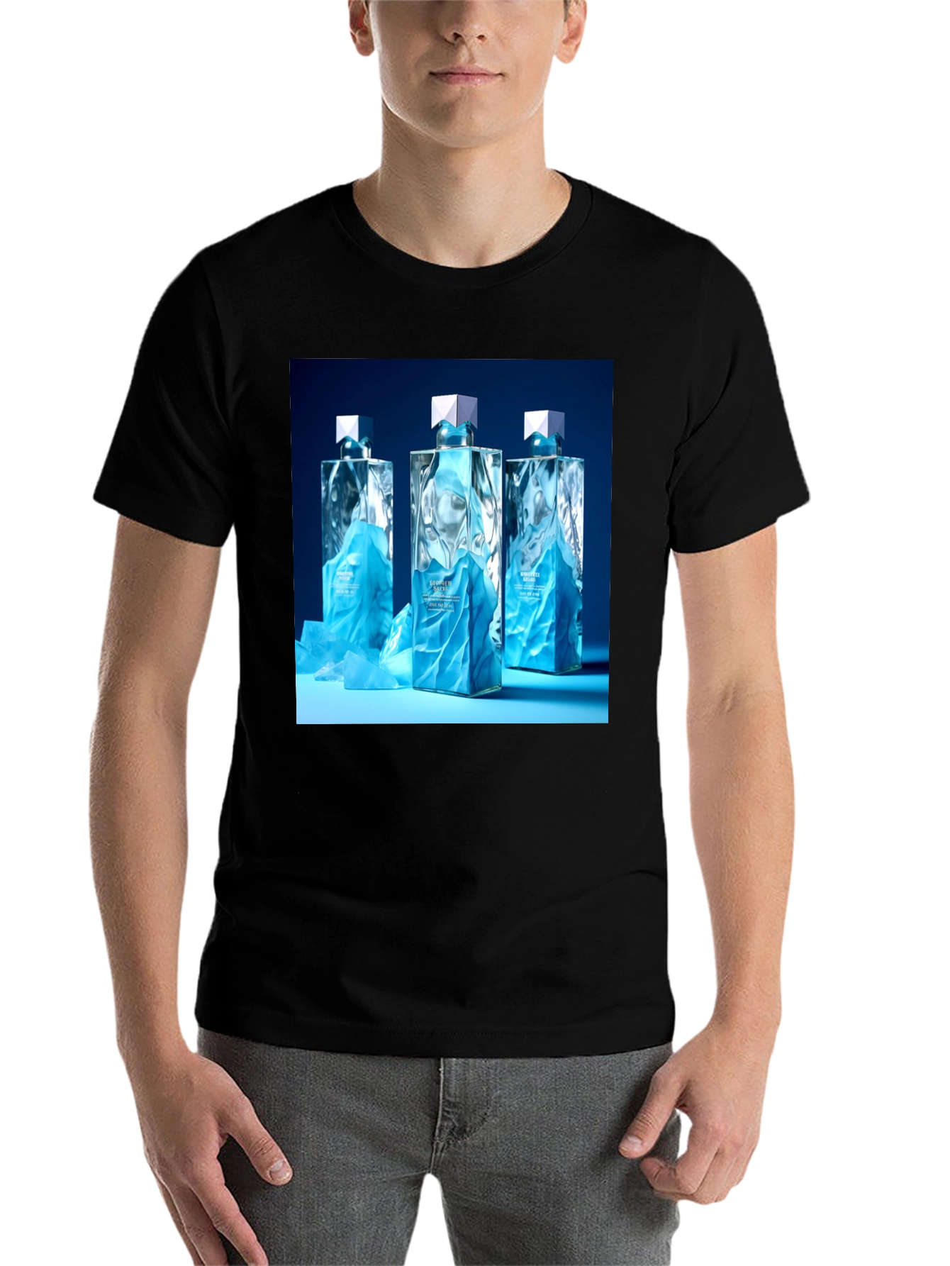 Black Modern Graphic Tee with Designer Perfume Bottles view 7