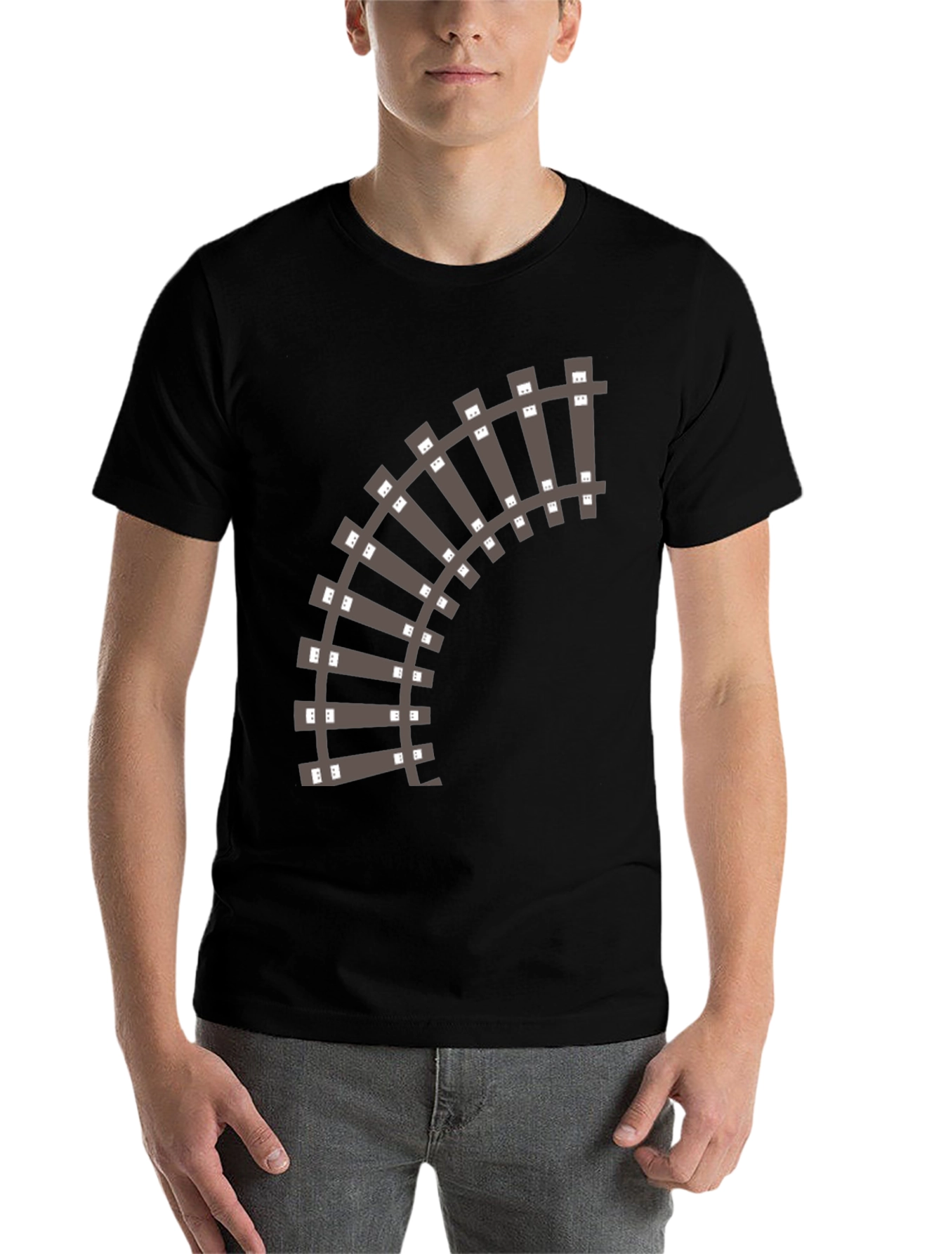 Black Railroad Track Graphic T-Shirt - Black Cotton Tee view 7