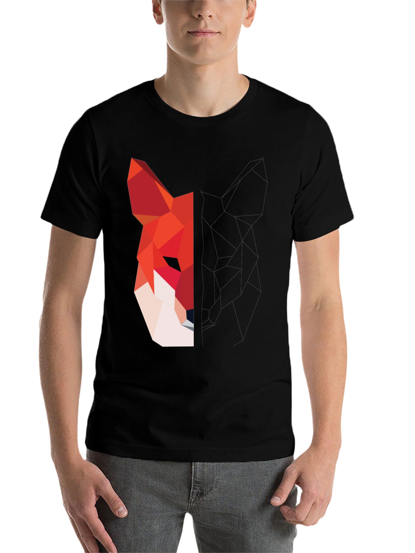 Black Geometric Fox Graphic Black T-Shirt view 7