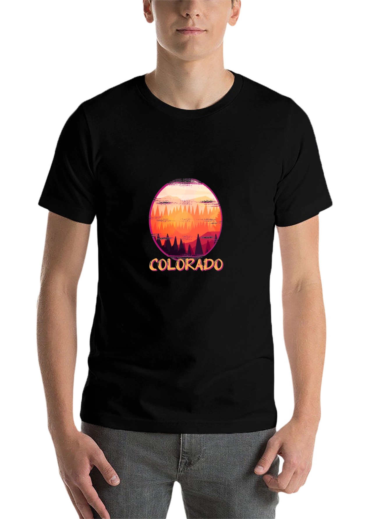 Black Colorado Scenic Graphic T-Shirt - Sunset Mountain Design view 7