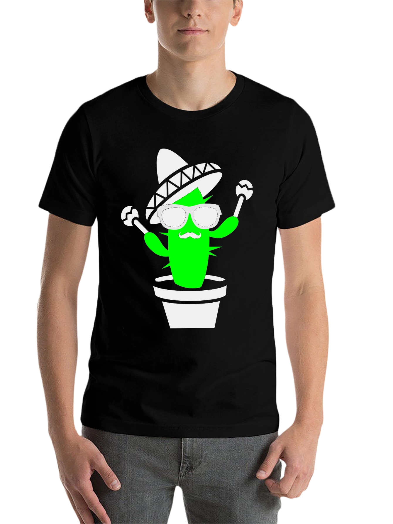 Black Cactus Fiesta Graphic Tee - Black Cotton Shirt view 7