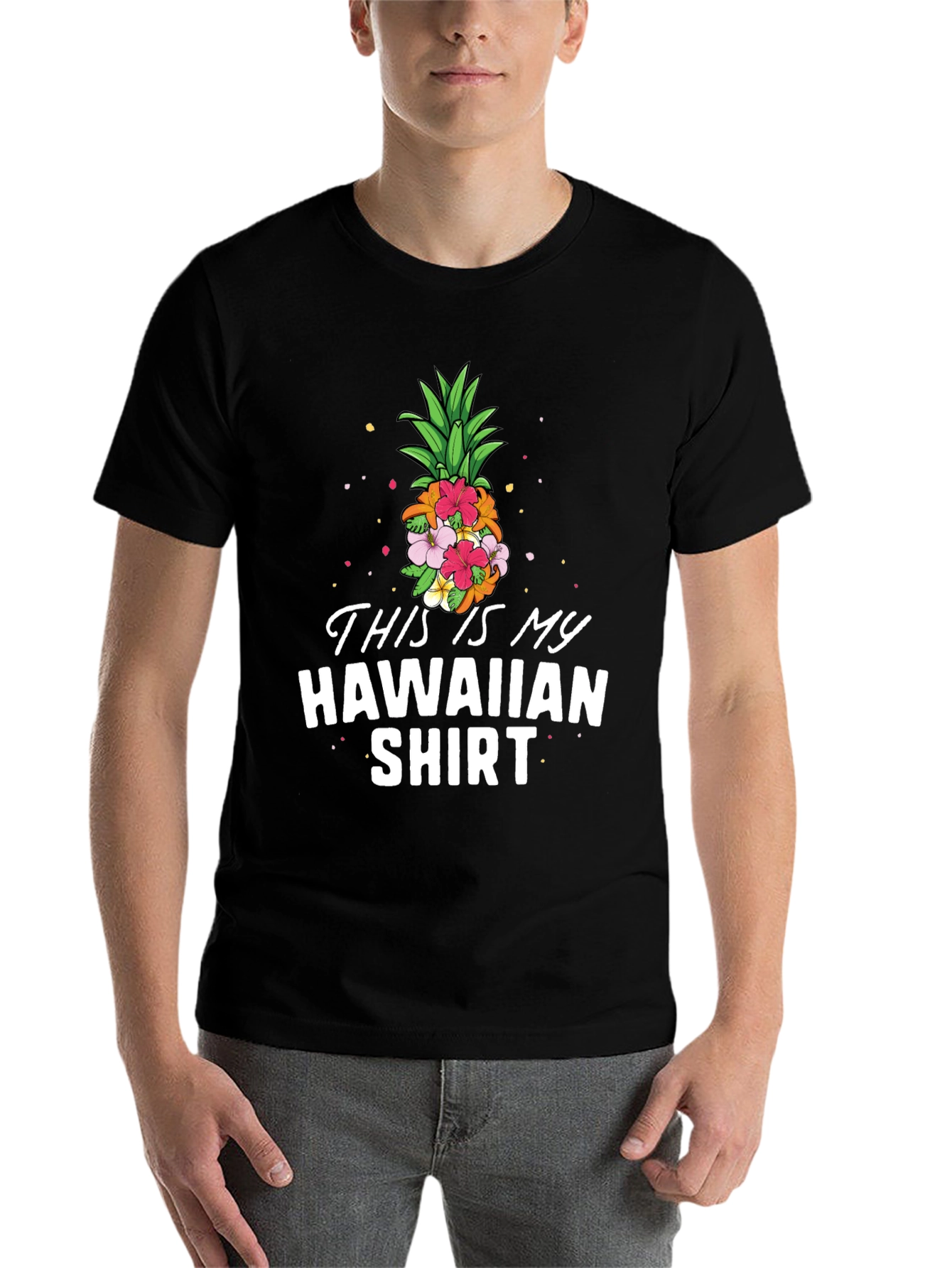 Black This Is My Hawaiian Shirt - Tropical Pineapple Tee view 7
