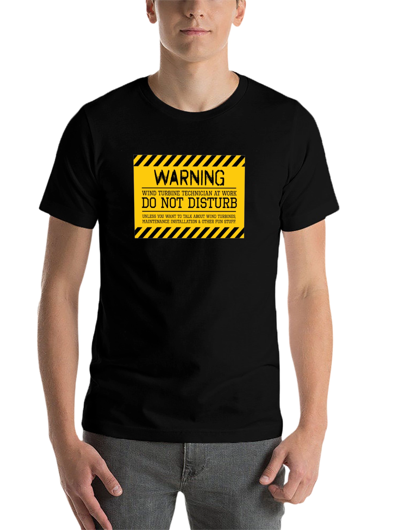 Black Wind Turbine Technician Warning T-Shirt view 7