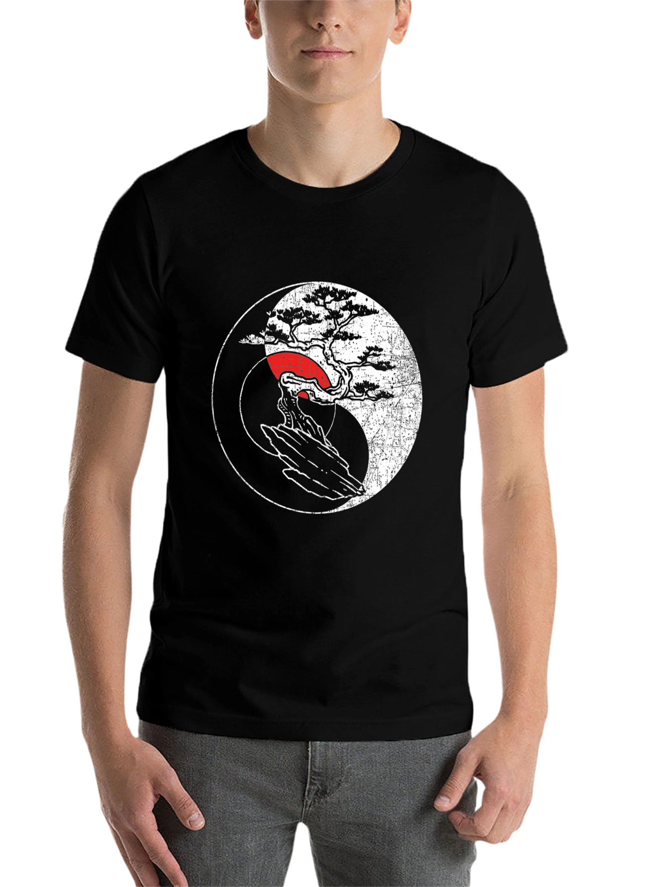 Black Yin Yang Bonsai Tree Graphic Tee - Unisex view 7