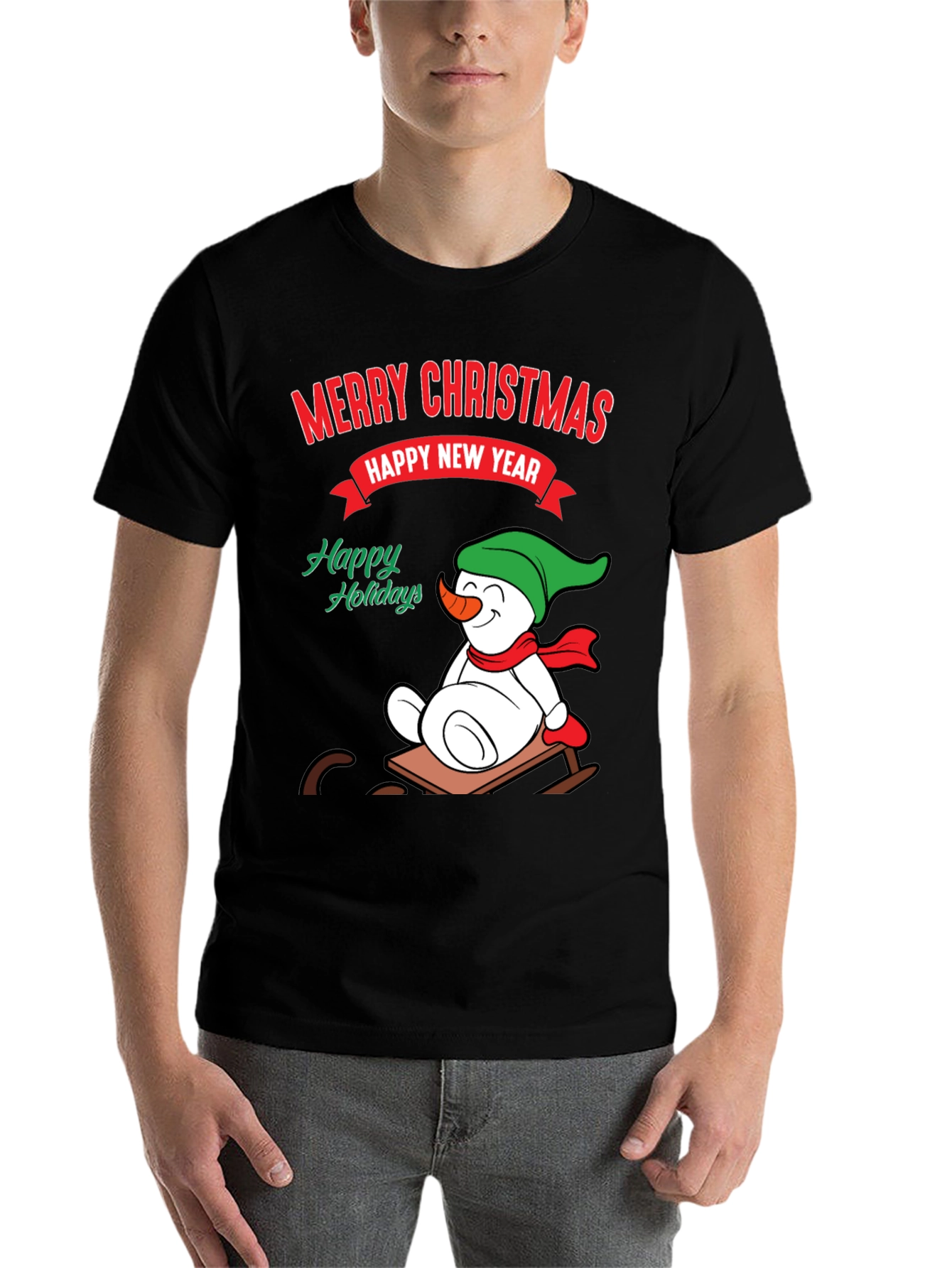 Black Festive Holiday T-Shirt: Merry Christmas & Happy New Year view 7
