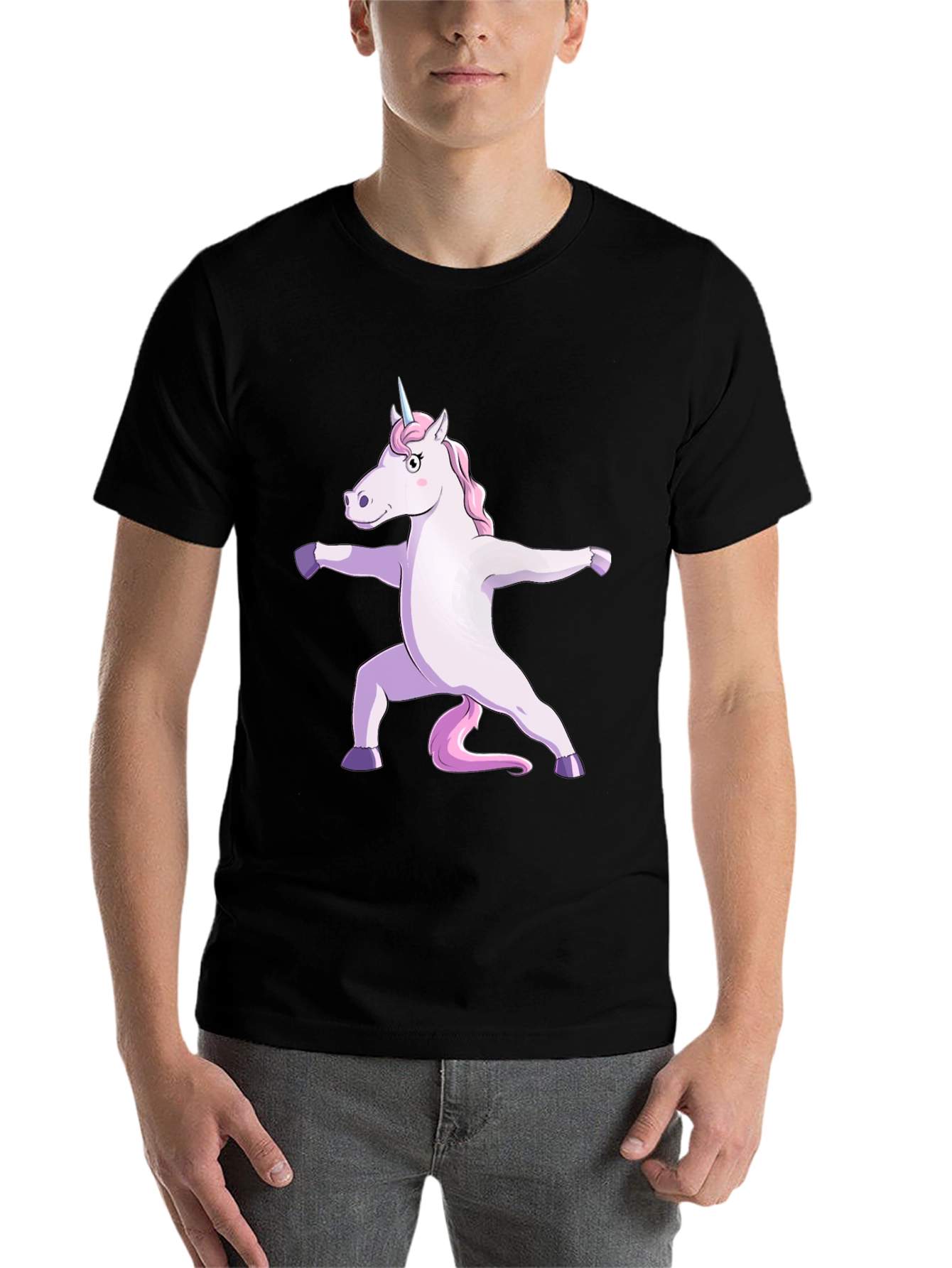 Black Yoga Unicorn Graphic Tee - Black Cotton T-Shirt view 7