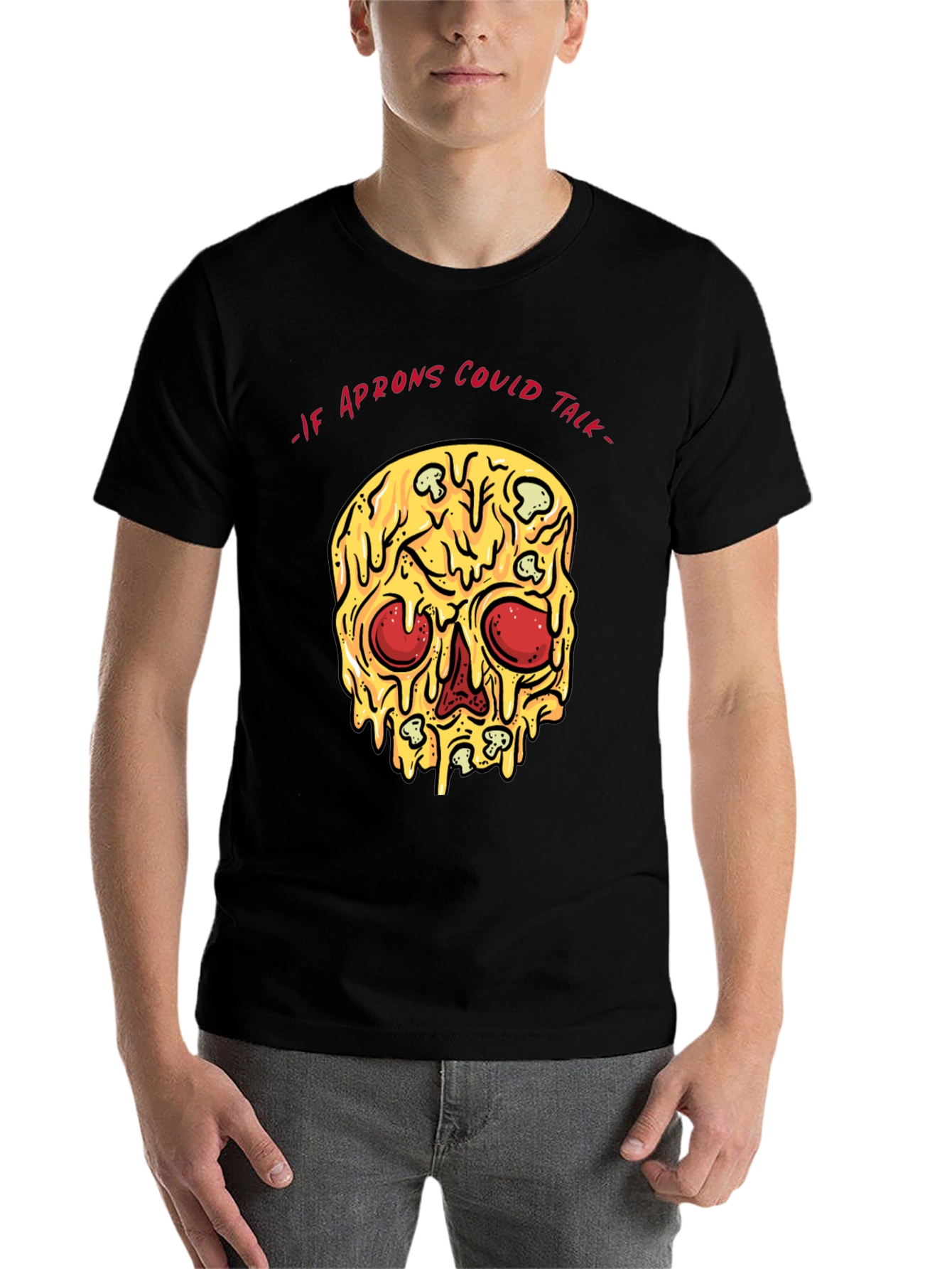 Black Pizza Skull T-Shirt - If Aprons Could Talk view 7