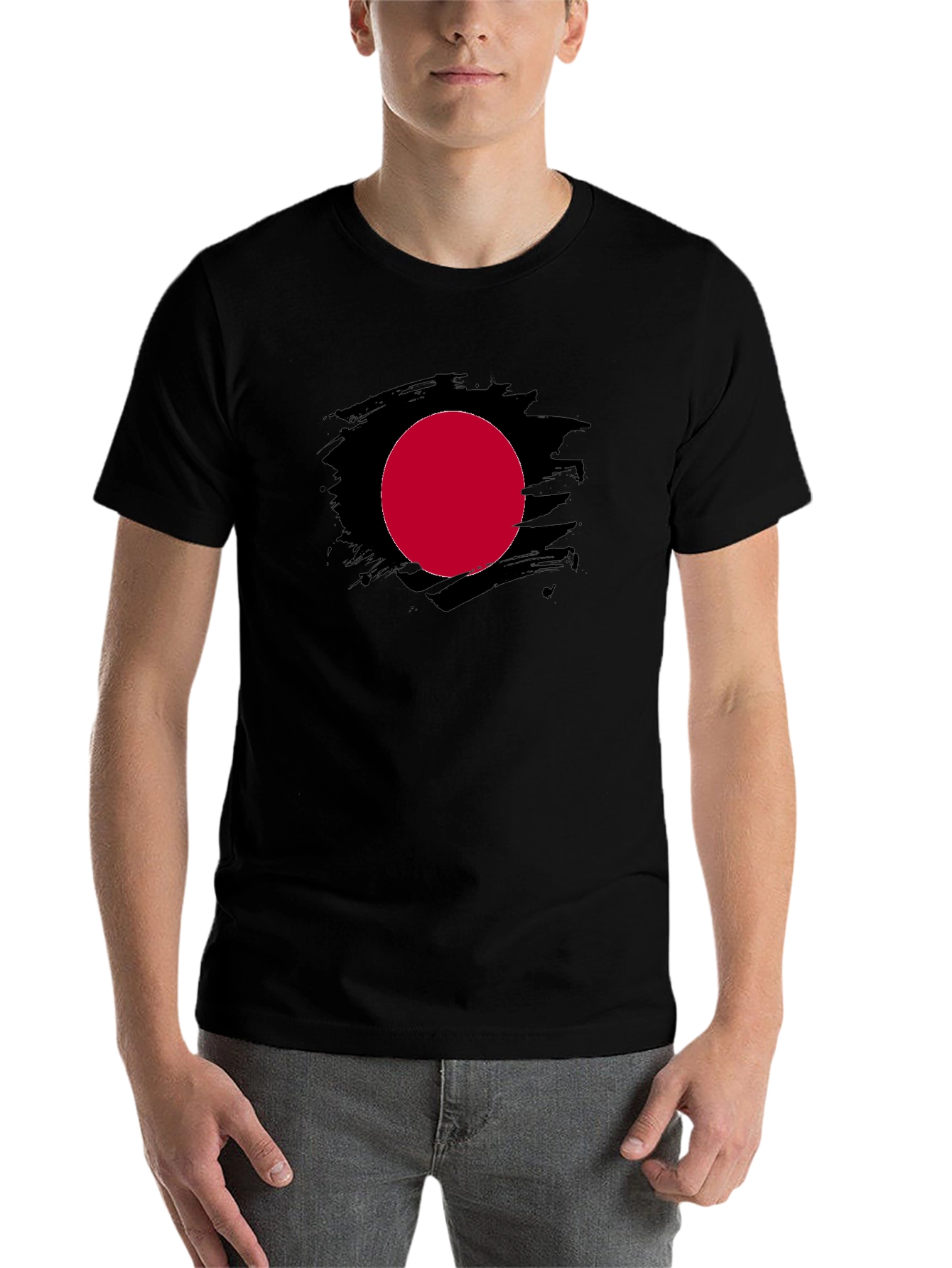 Black Black T-Shirt with Red Circle Design view 7