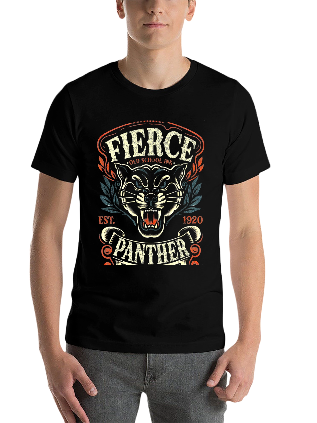 Black Fierce Panther Black T-Shirt - Old School Ink Design view 7