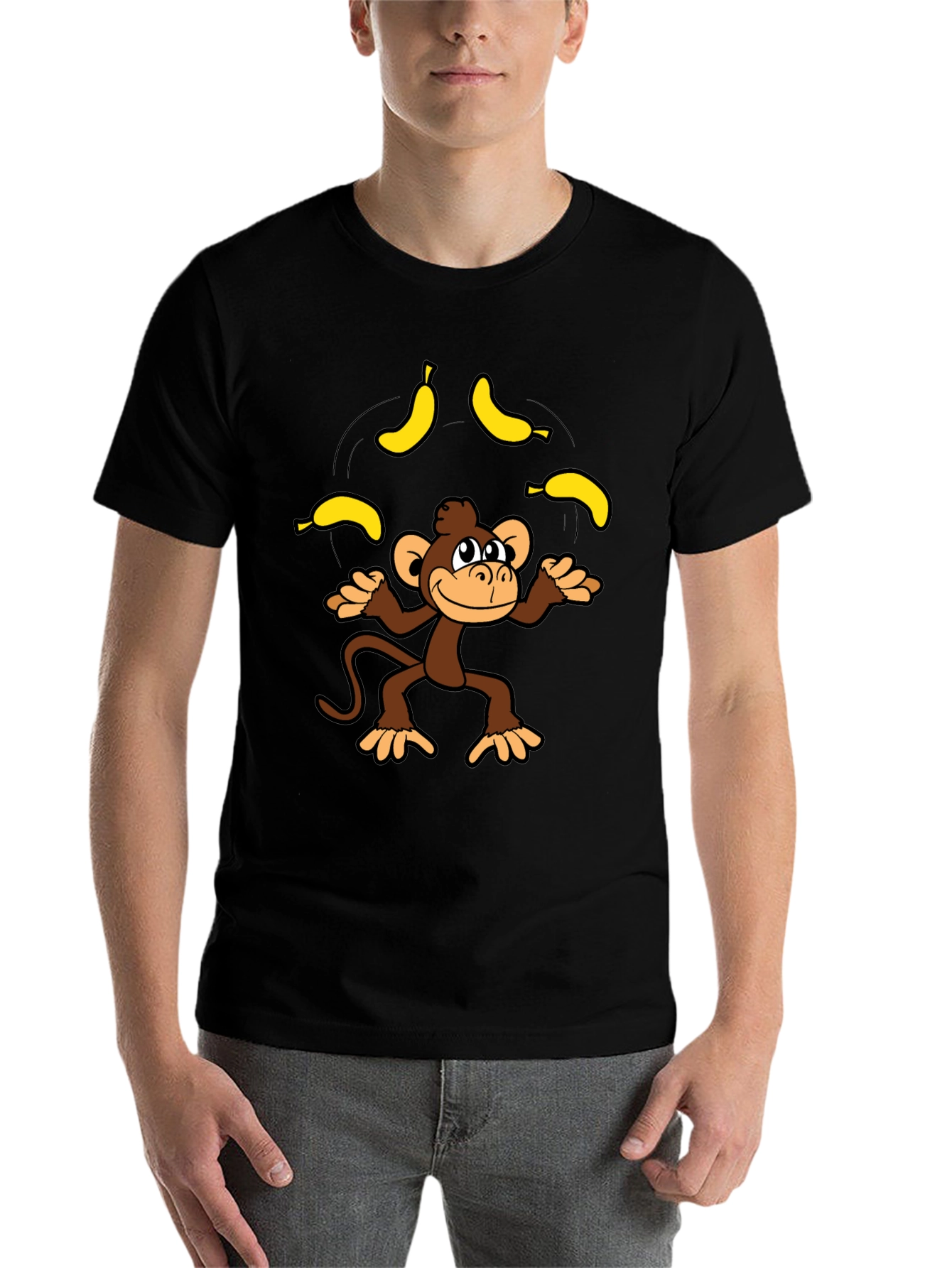 Black Monkey Juggling Bananas Graphic Tee - Black view 7