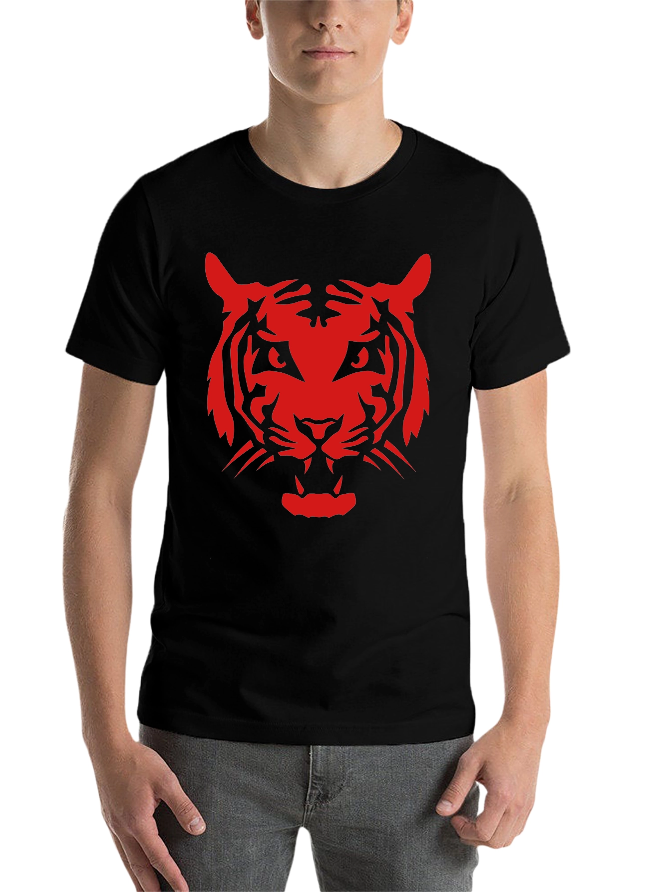 Black Bold Red Tiger Graphic Black T-Shirt view 7