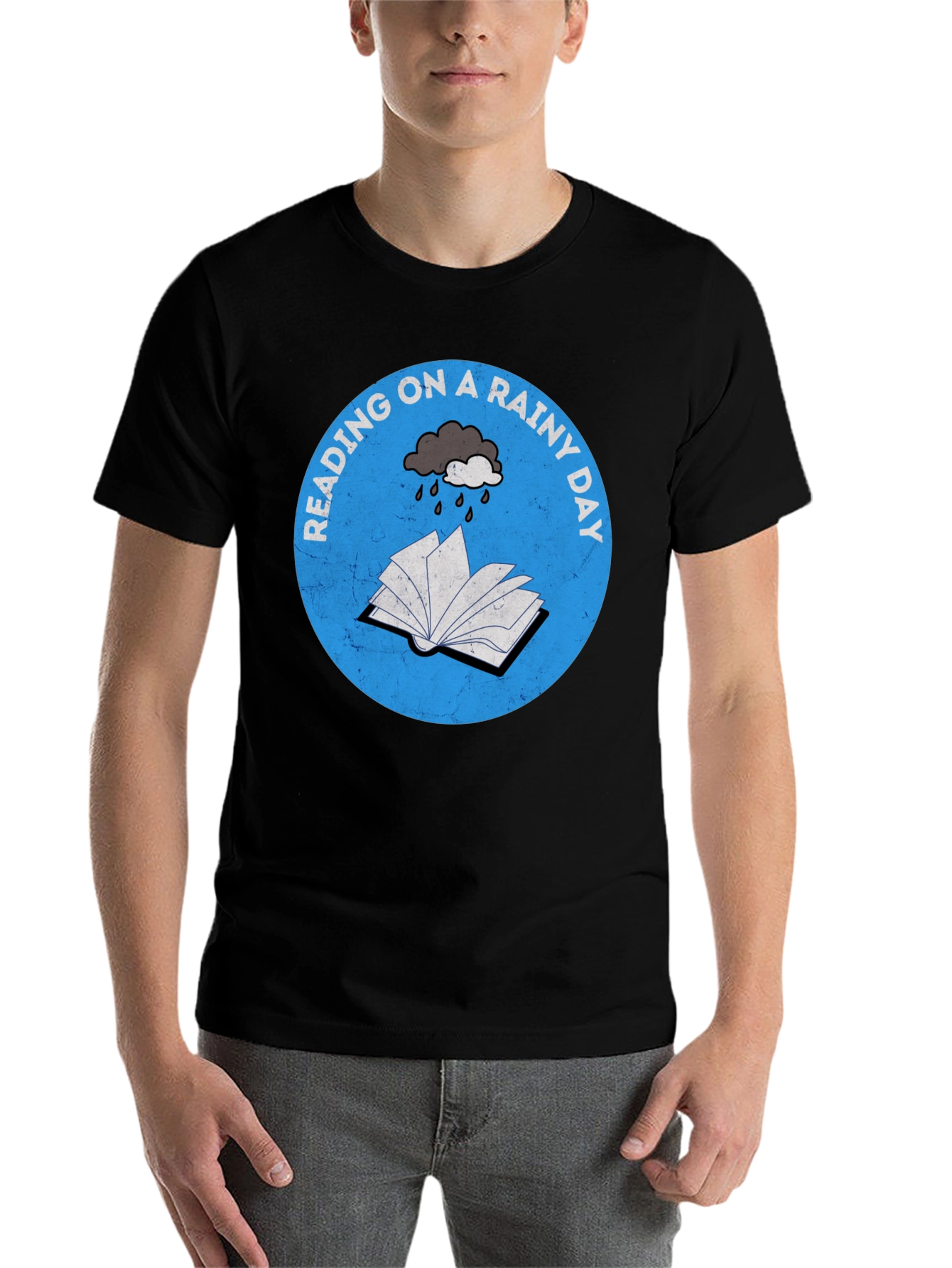 Black Rainy Day Reading T-Shirt view 7
