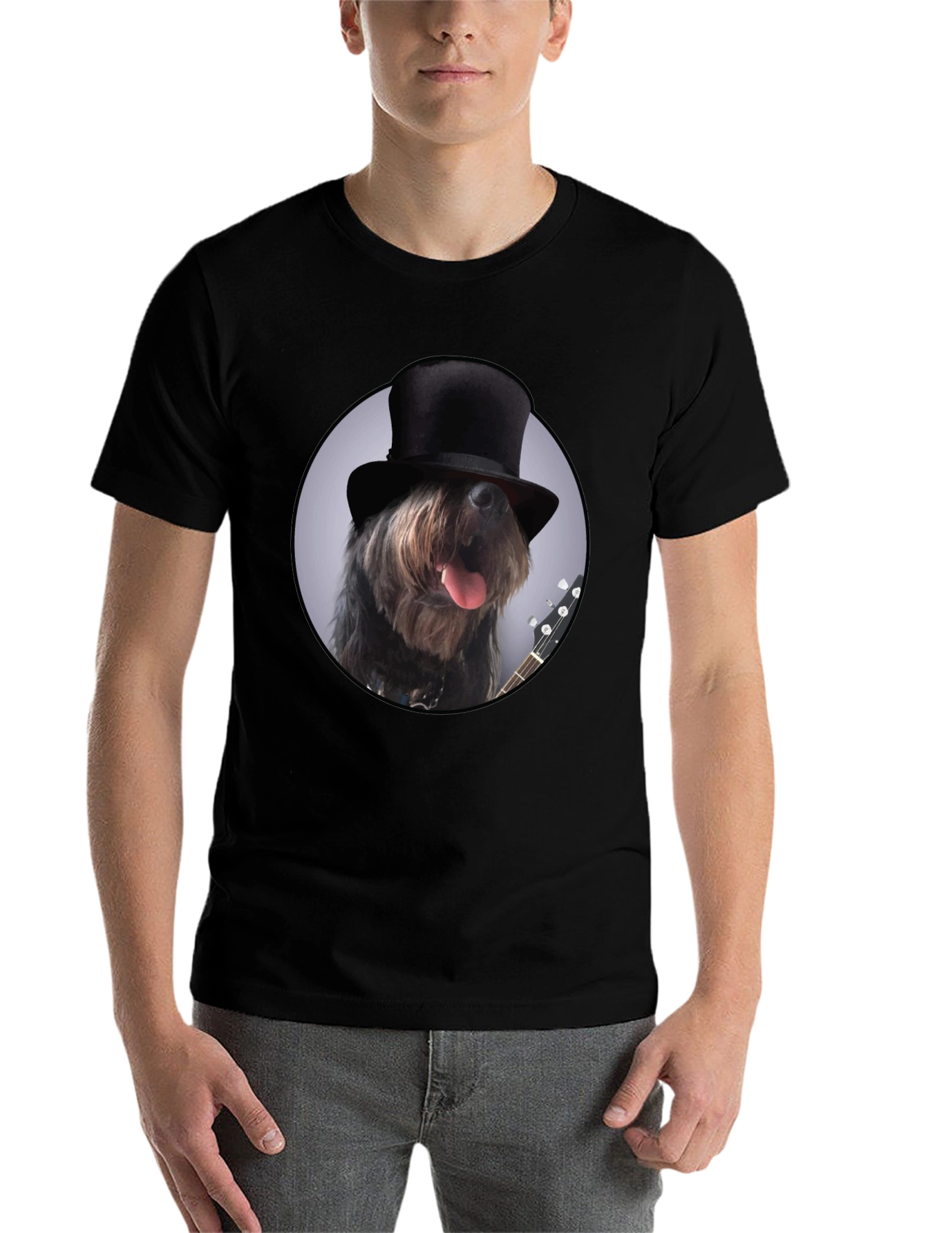 Black Dog in Top Hat Graphic T-Shirt view 7