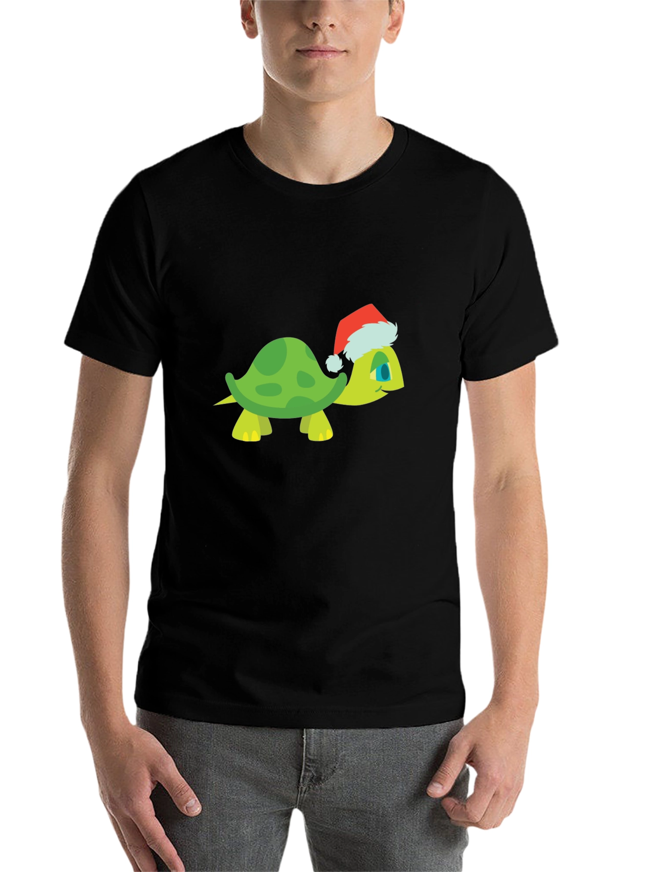Black Turtle Santa Hat Black T-Shirt view 7