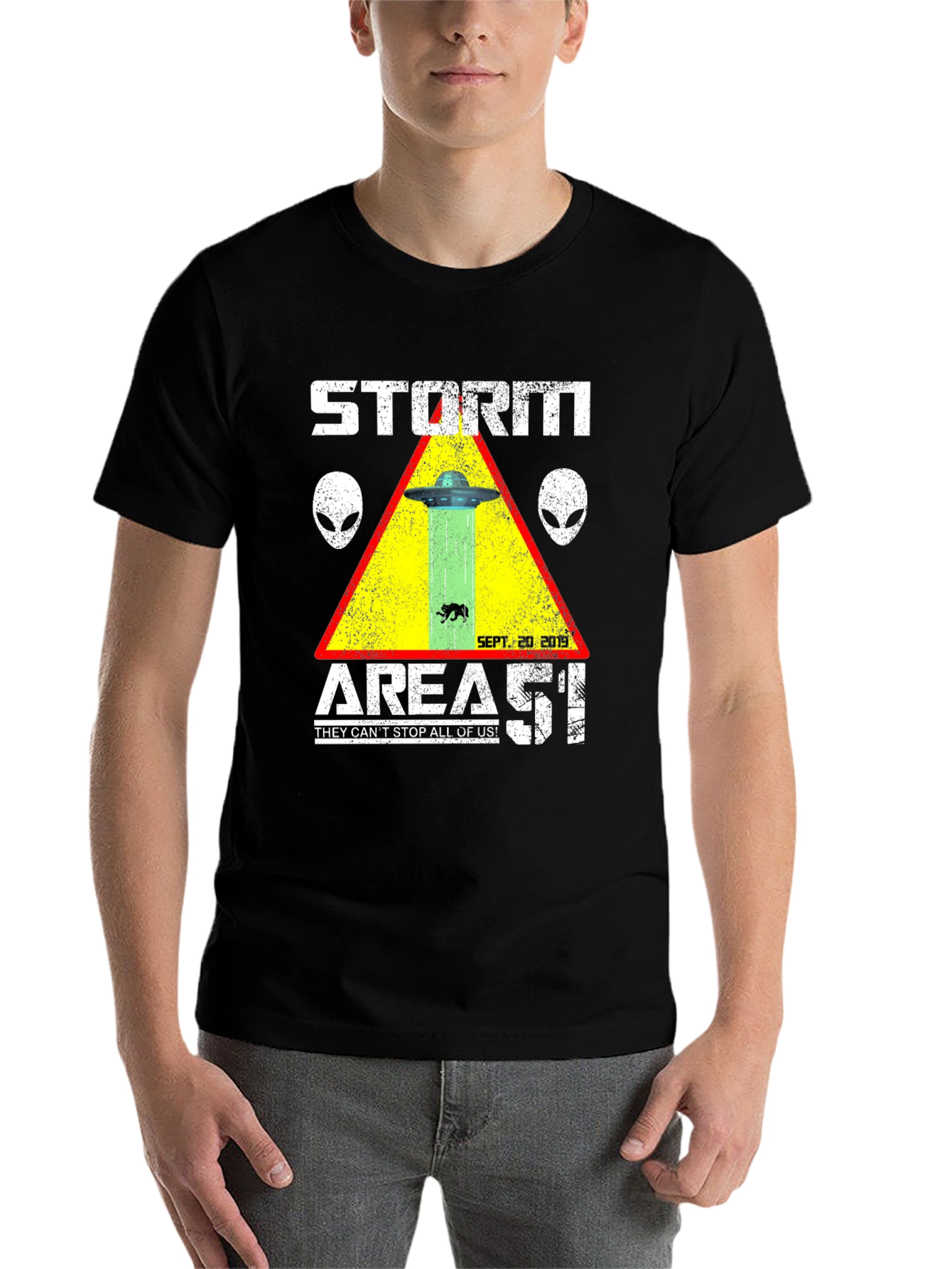 Black Storm Area 51 T-Shirt Alien UFO Graphic Tee view 7