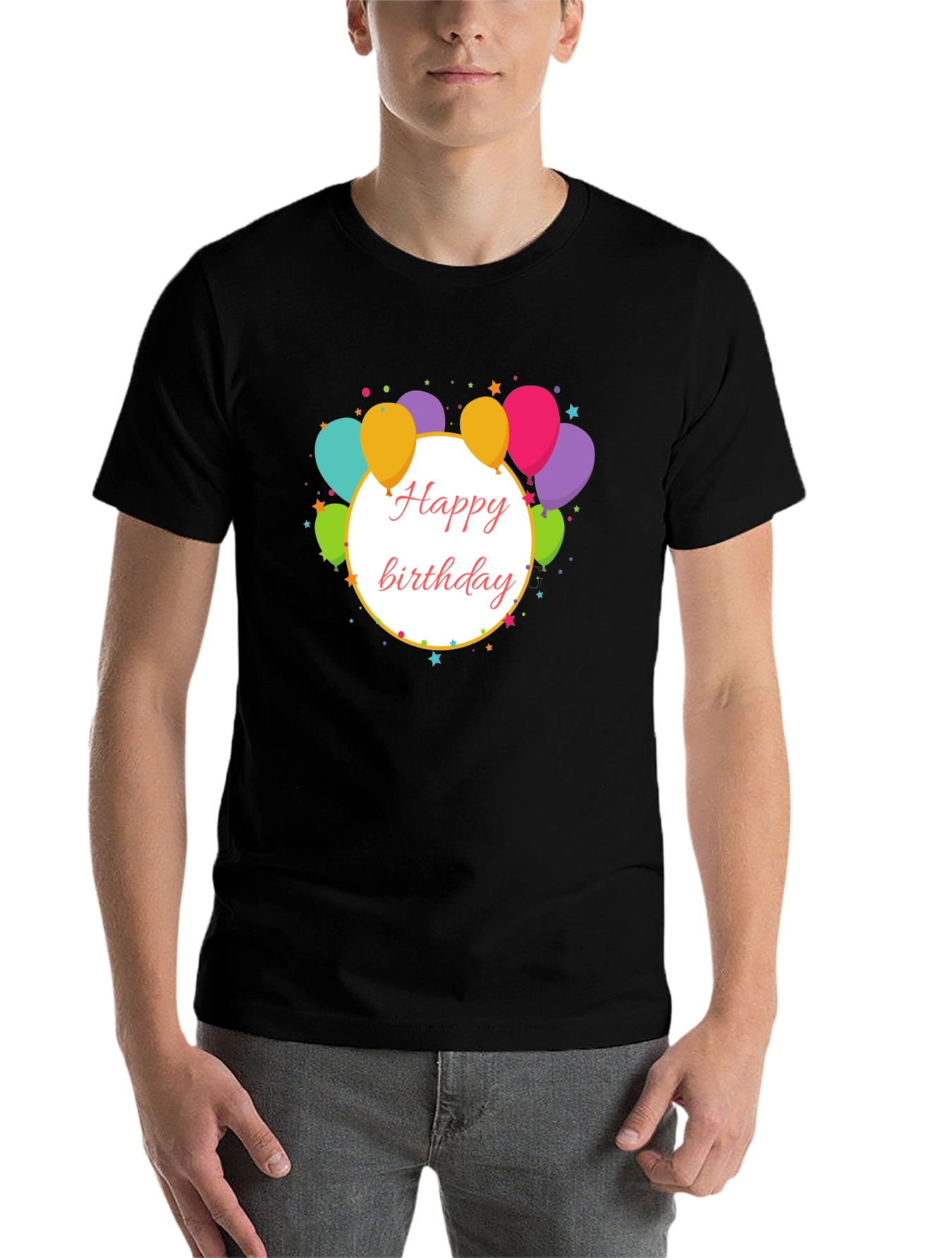 Black Happy Birthday Balloon Graphic Tee view 7